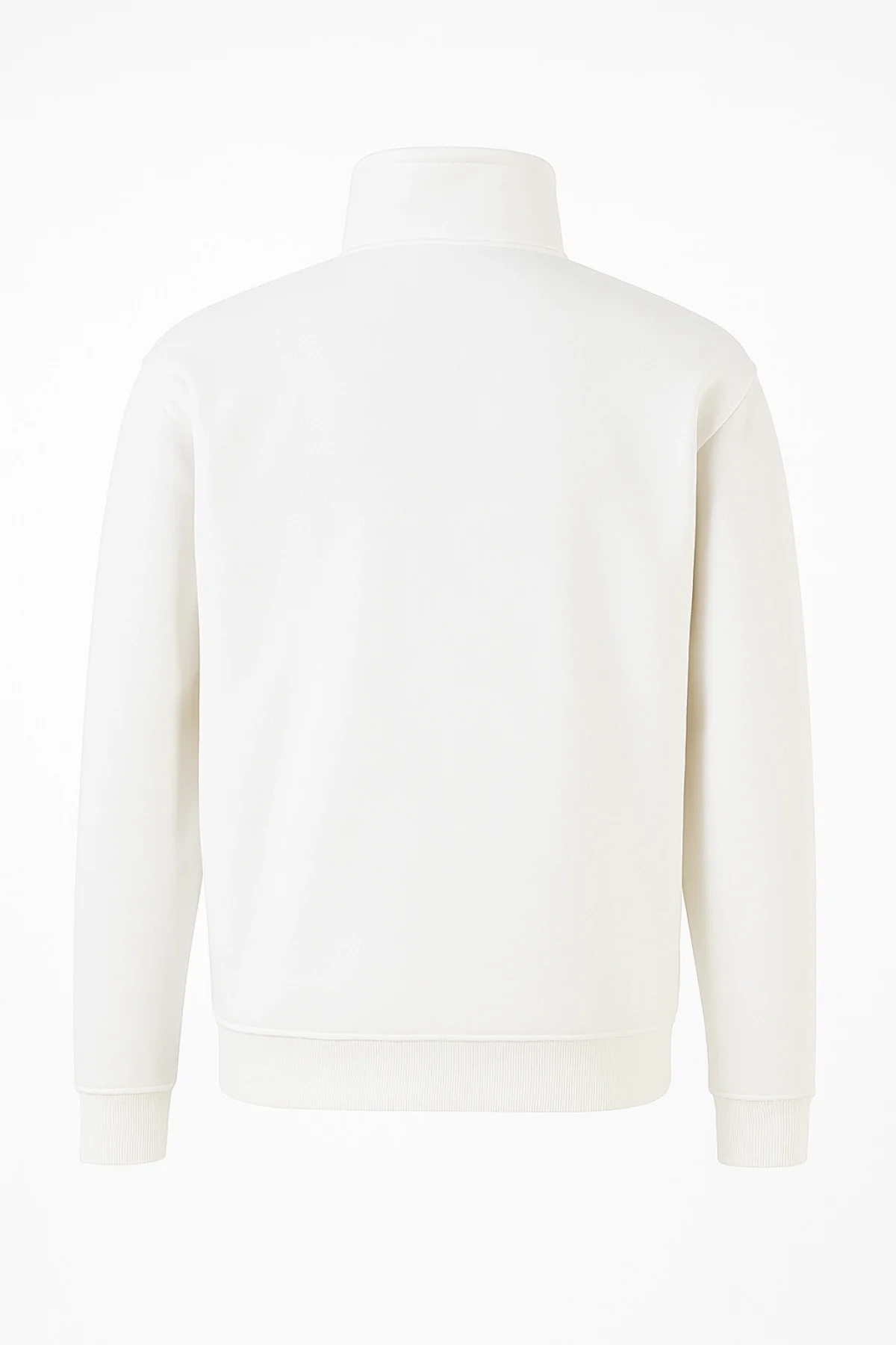 Ön Yarım Fermuarlı Oversize Yakalı Basic SweatShirt - Beyaz