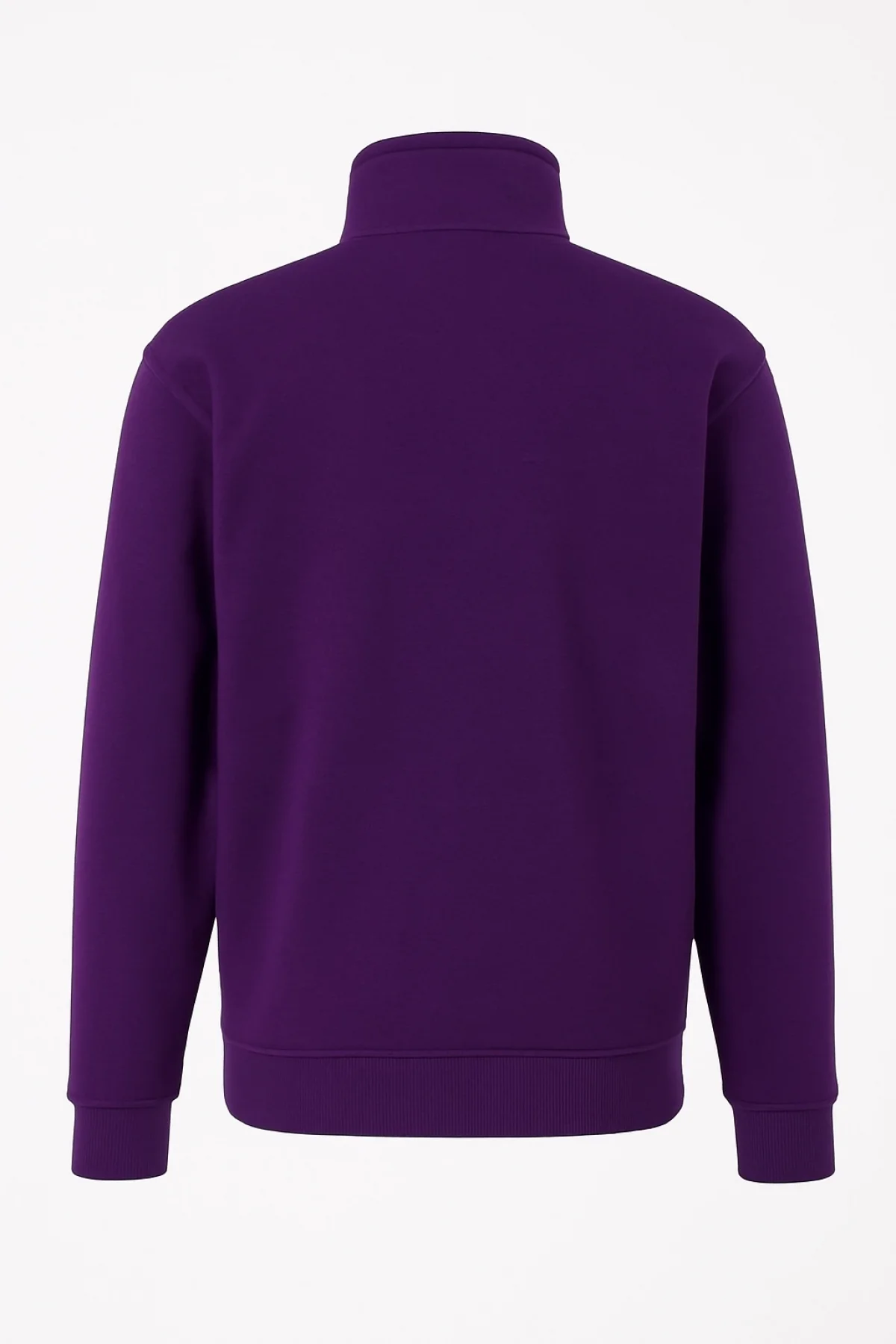 Ön Yarım Fermuarlı Oversize Yakalı Basic SweatShirt - Mor