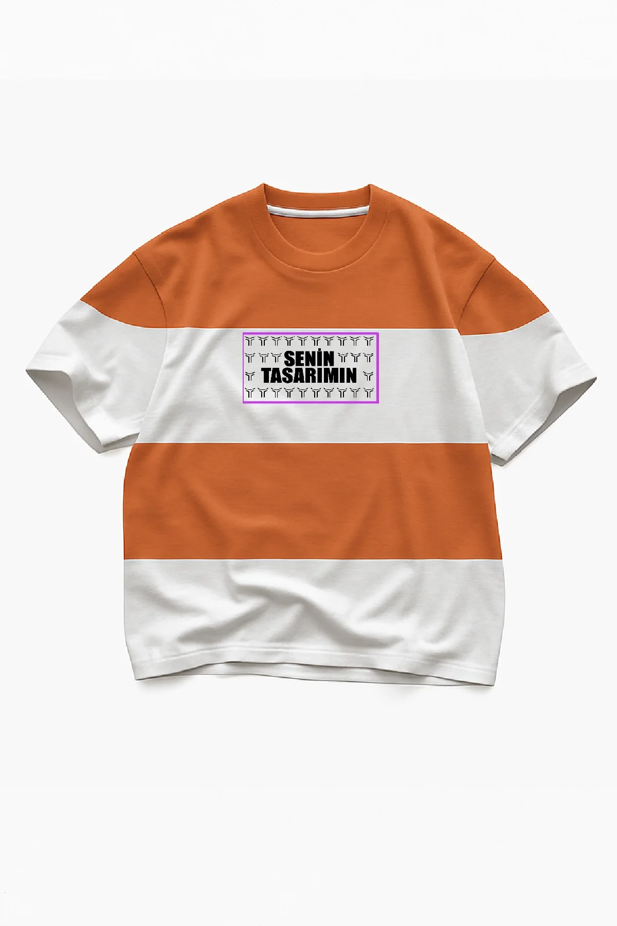 Ön Parçali İki İplik Oversize Tişört - Turuncu