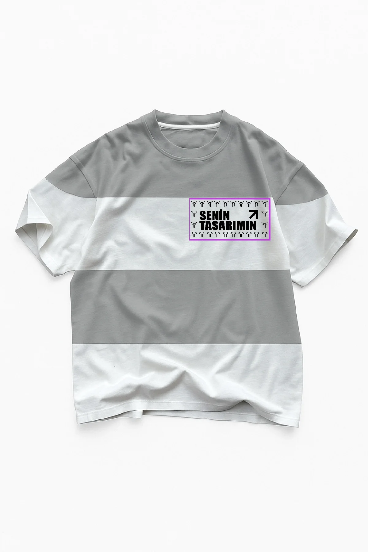 Ön Parçali İki İplik Oversize Tişört - Gri