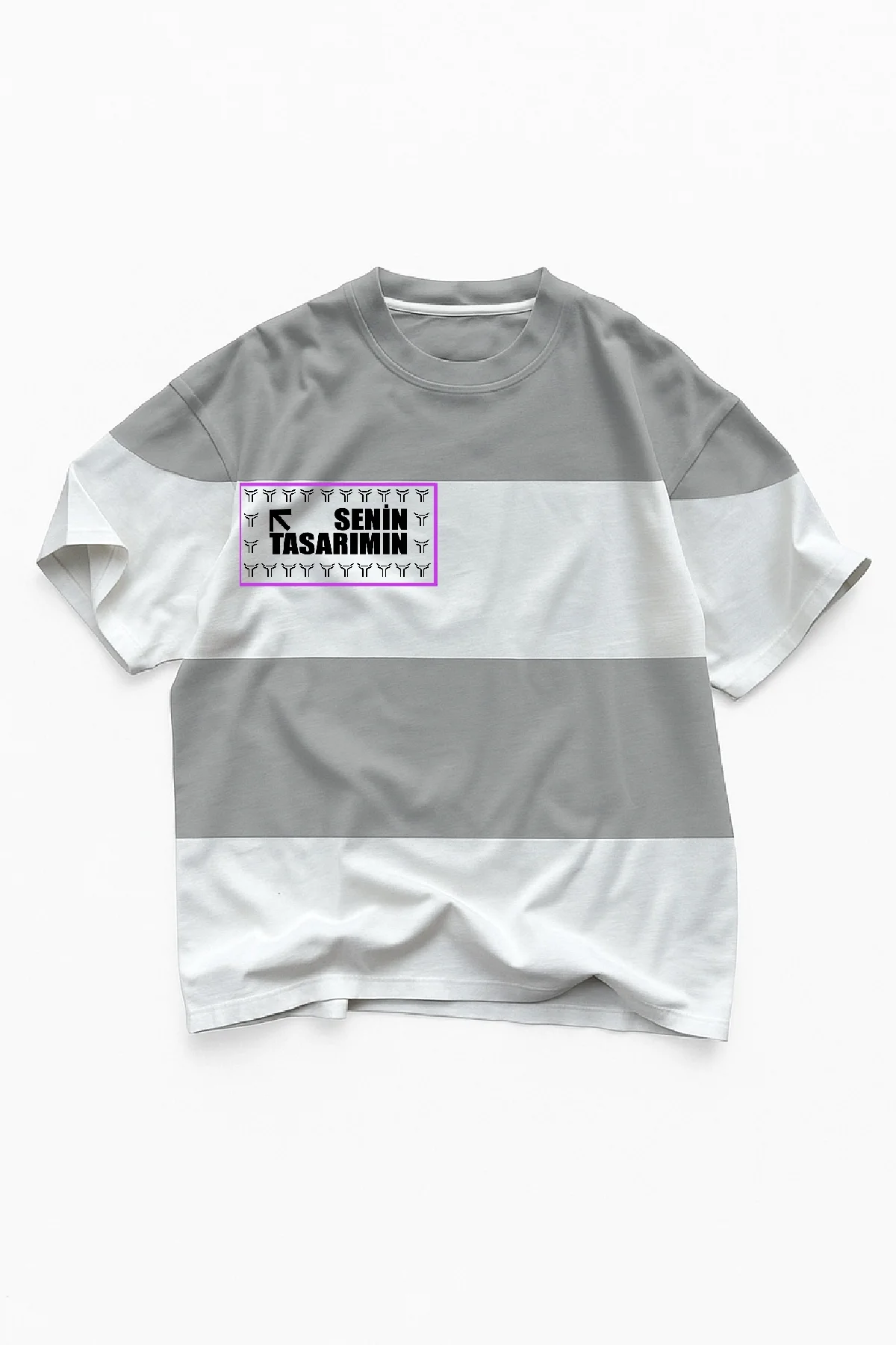 Ön Parçali İki İplik Oversize Tişört - Gri