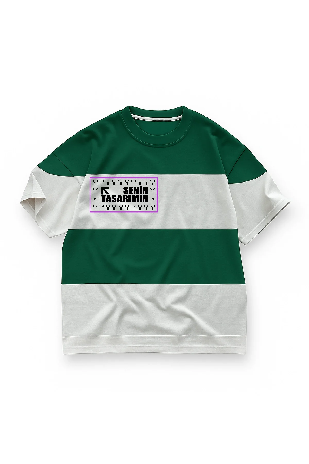 Ön Parçali İki İplik Oversize Tişört - Yeşil