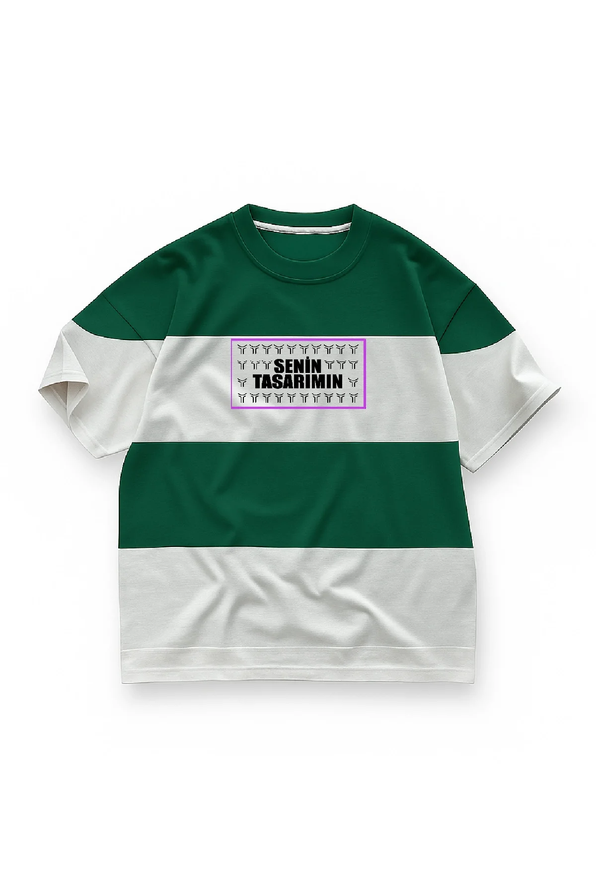 Ön Parçali İki İplik Oversize Tişört - Yeşil