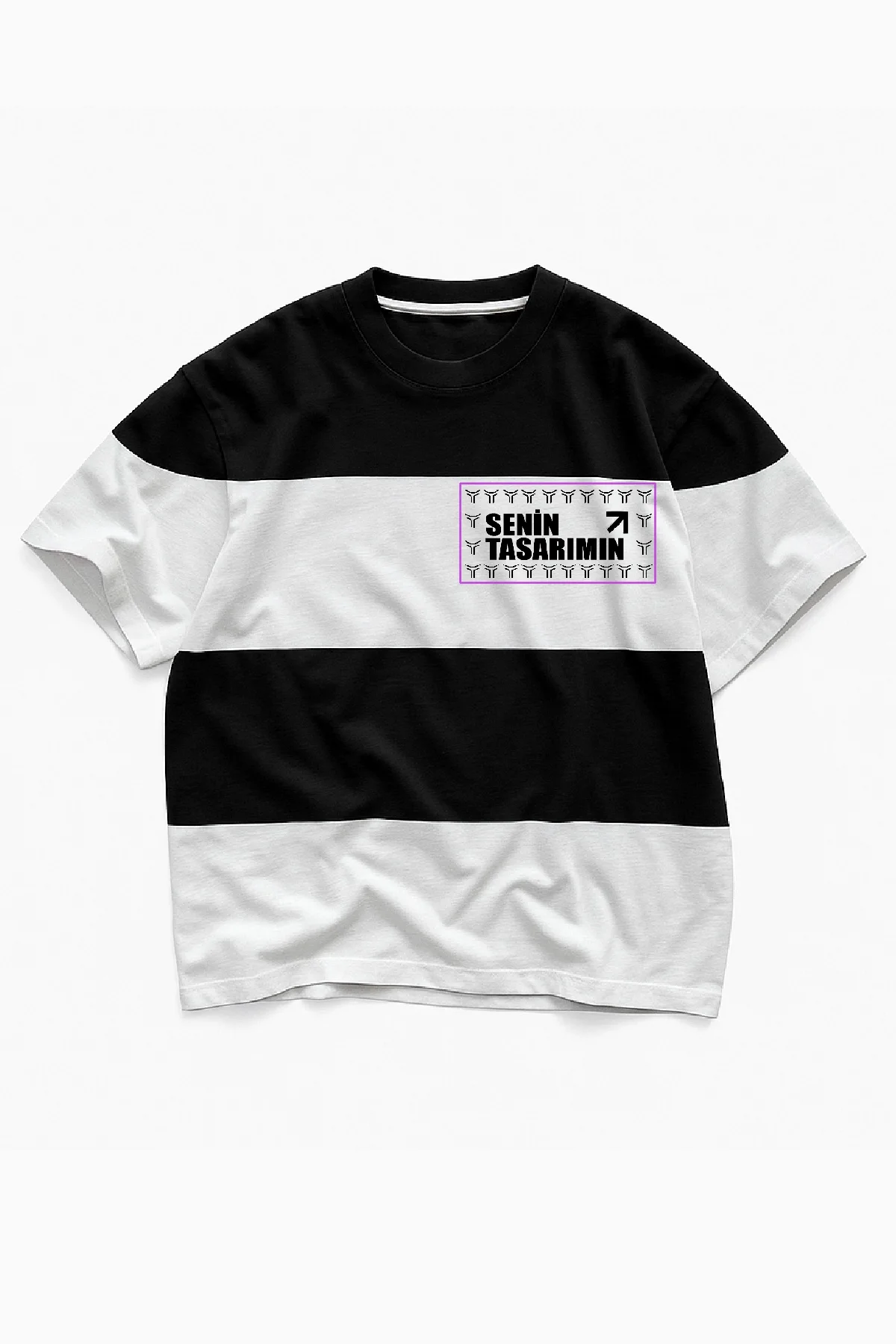 Ön Parçali İki İplik Oversize Tişört - Siyah