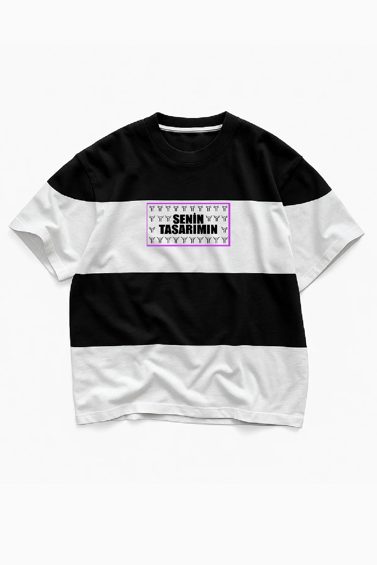 Ön Parçali İki İplik Oversize Tişört - Siyah