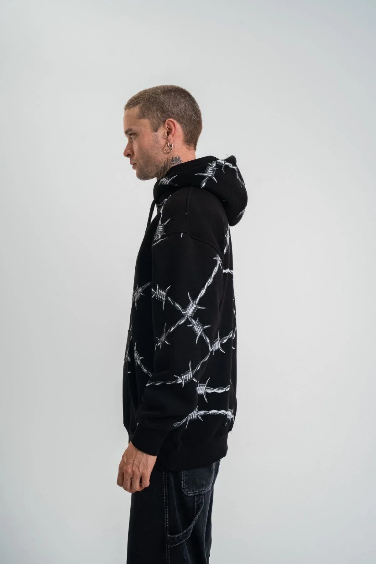 Unisex Kapşonlu Varak ve Pano Baskılı SweatShirt- Siyah