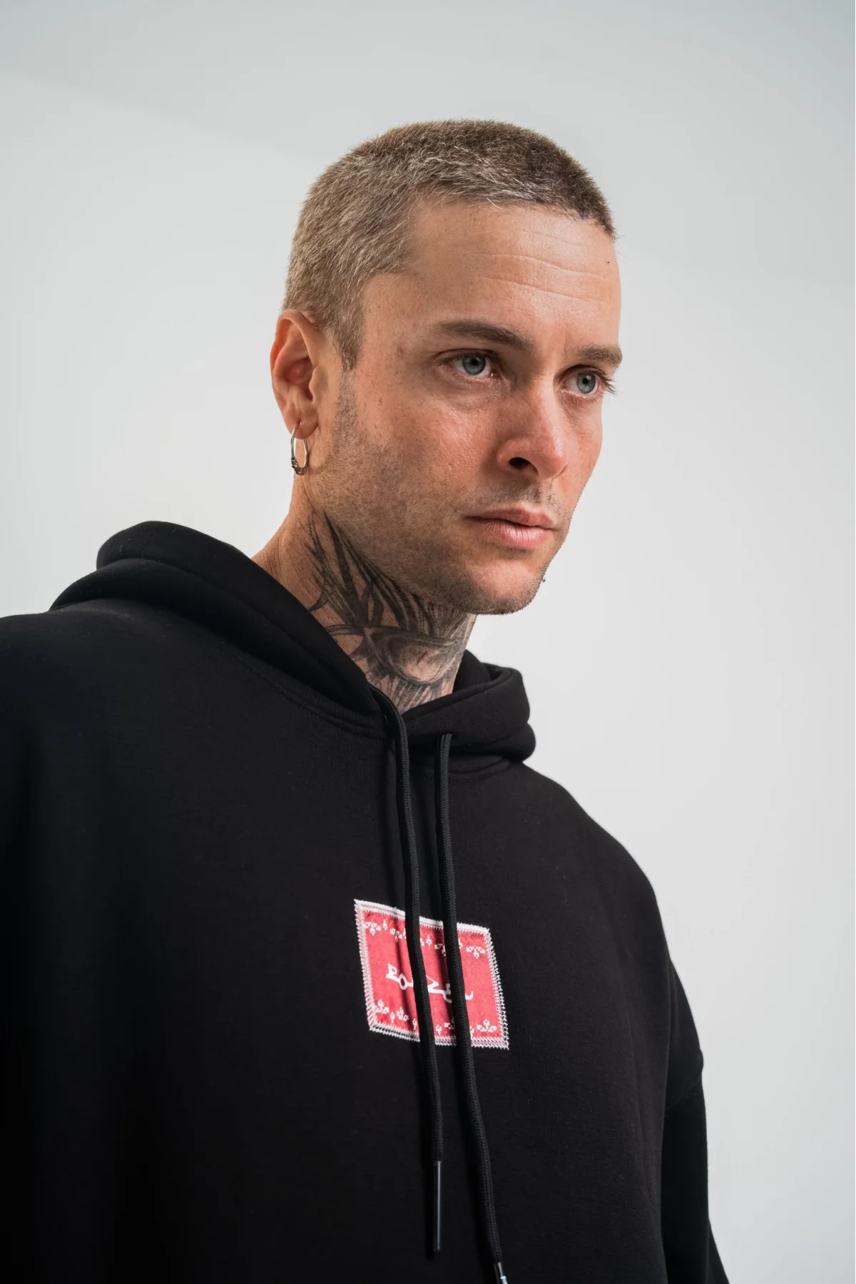 Double Oversize Kapşonlu Dijital Patchli SweatShirt - Siyah