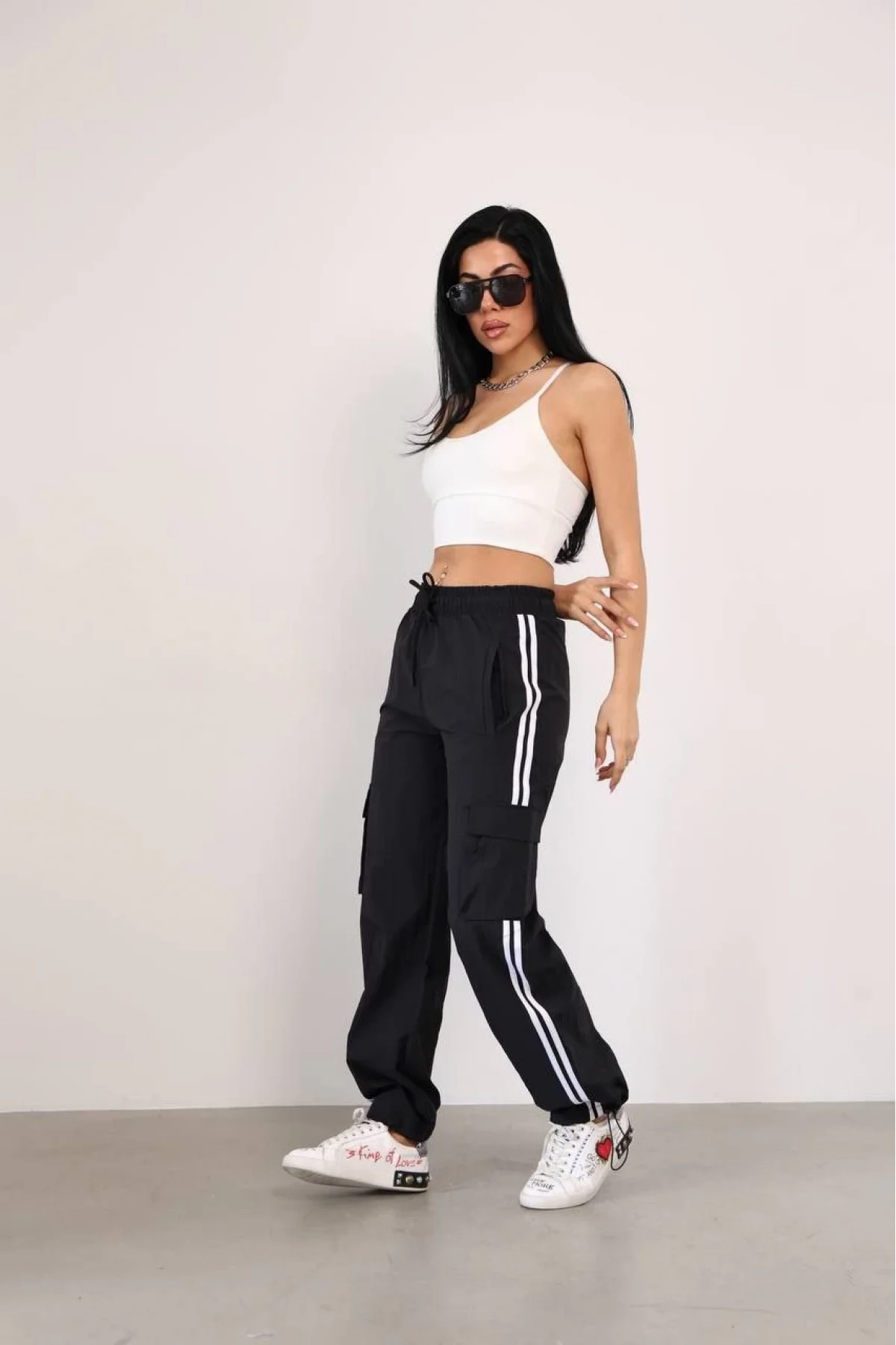 Paraşüt Kumaş Kargo Ceplı Baggy Eşofman - Siyah