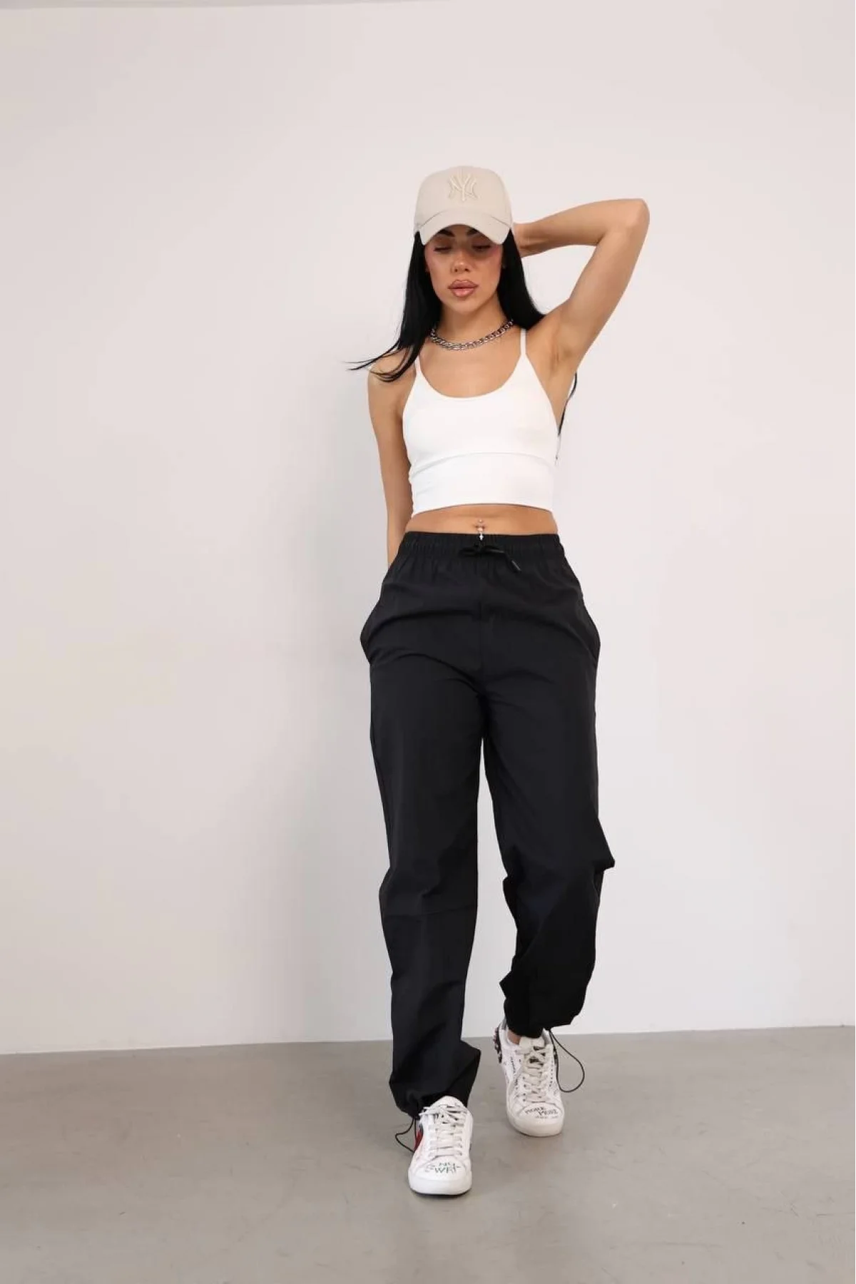 Paraşut Kumaş Paça Cepli Baggy Eşofman - Siyah