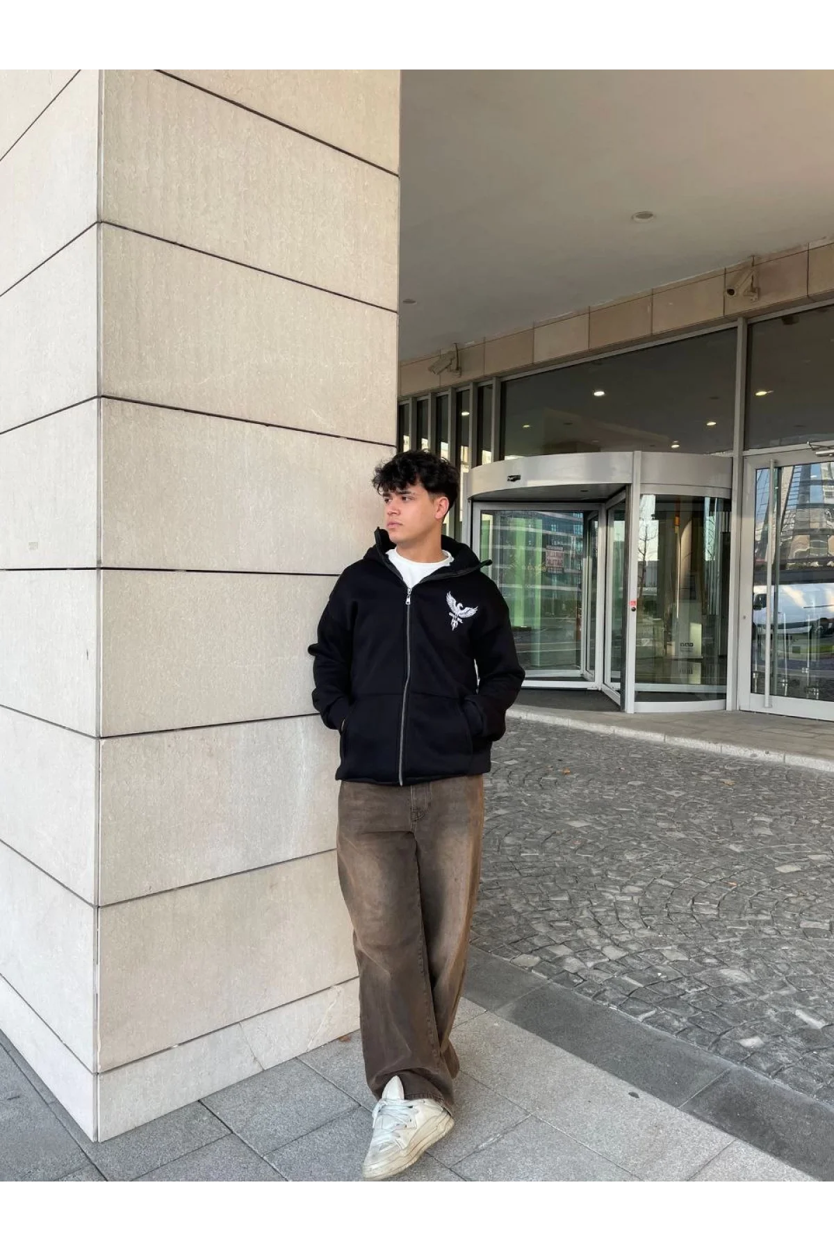 Samuray kapüşonlu ZIP Fermuarlı kapüşonlu SweatShirt - Siyah