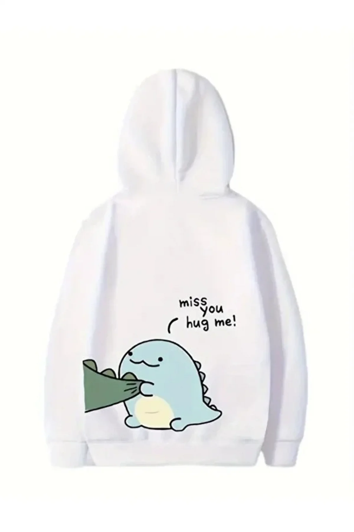 Sevgililer Günü Özel Unisex Kapüşonlu Baskılı Oversize Sweatshirt - Beyaz