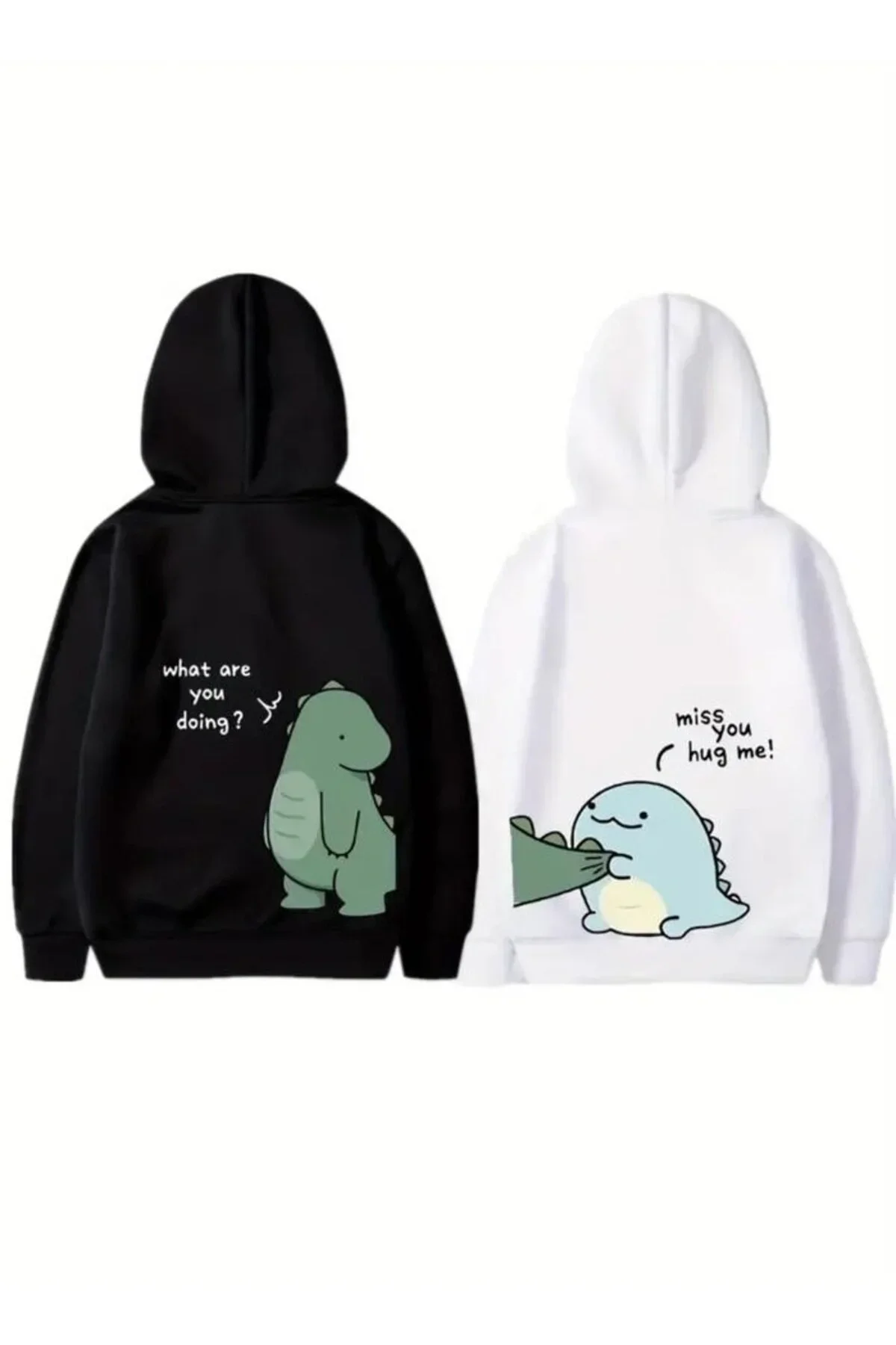 Sevgililer Günü Özel Unisex Kapüşonlu Baskılı Oversize Sweatshirt - Beyaz