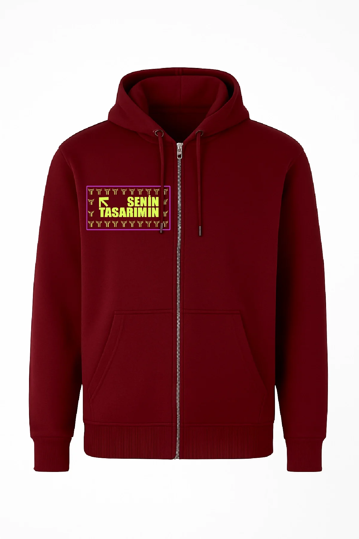 Ön Arka Tam Fermuarlı Kapüşonlu SweatShirt - Bordo