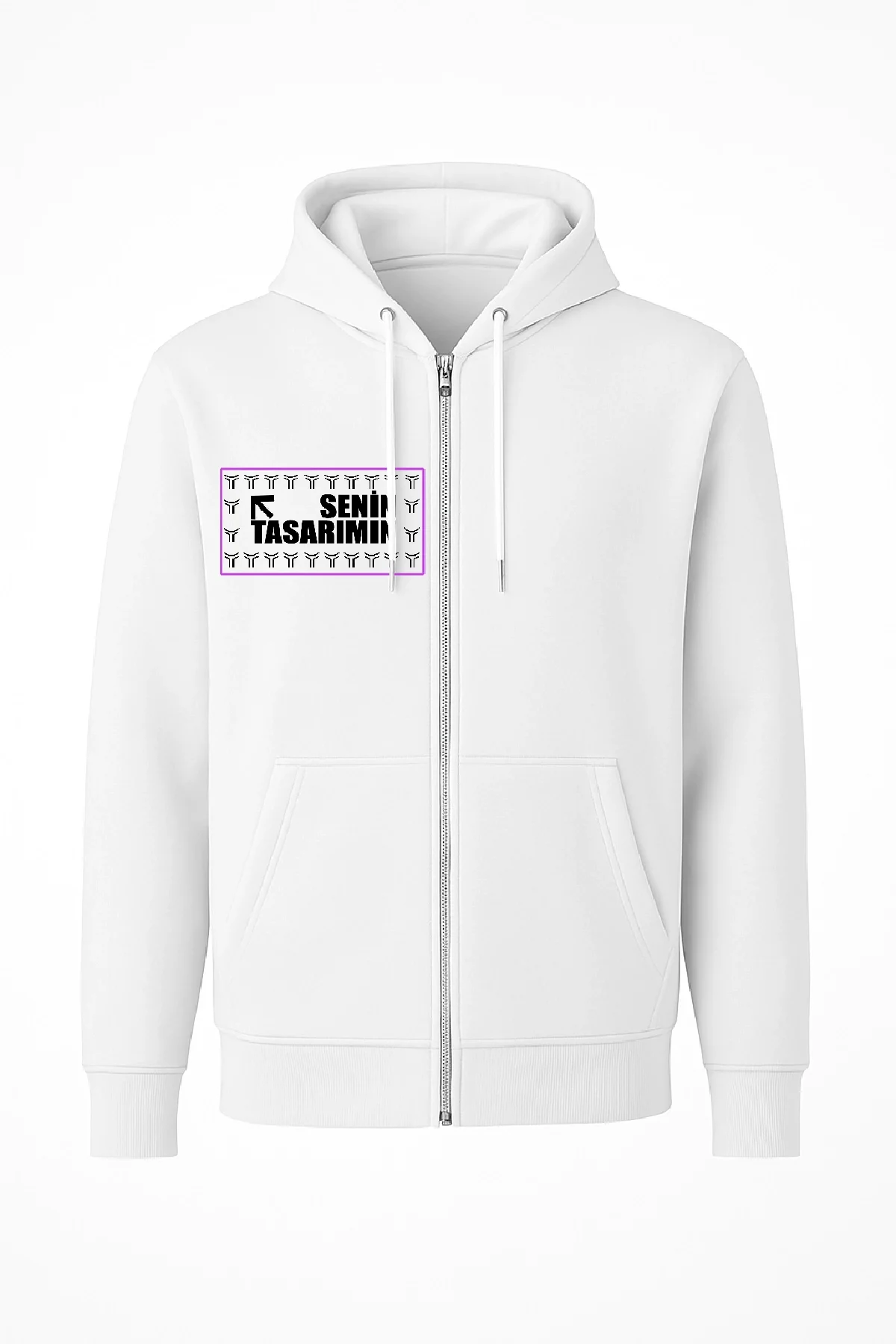 Ön Tam Fermuarlı Kapüşonlu SweatShirt - Beyaz