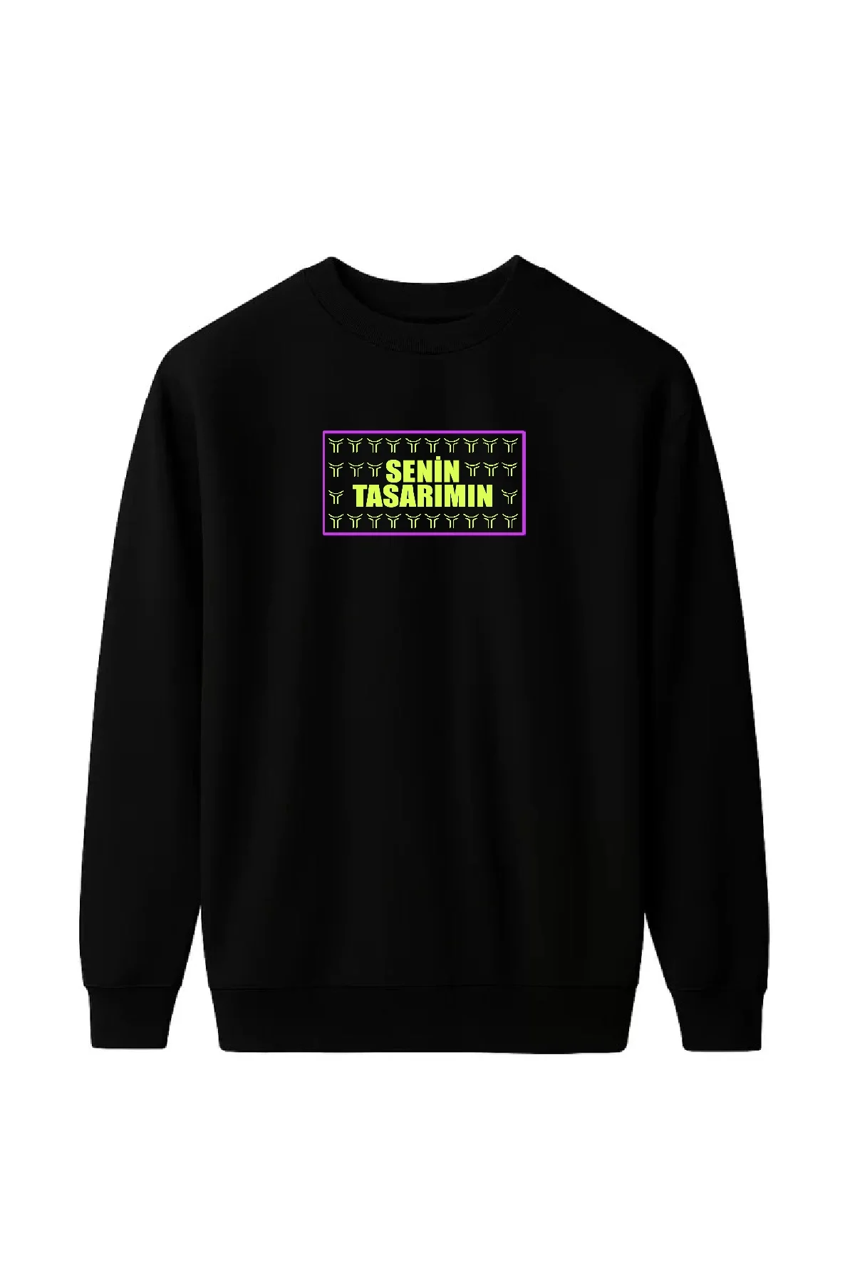 Ön Arka Üç İplik Biskilet Yaka Sweatshirt- Siyah