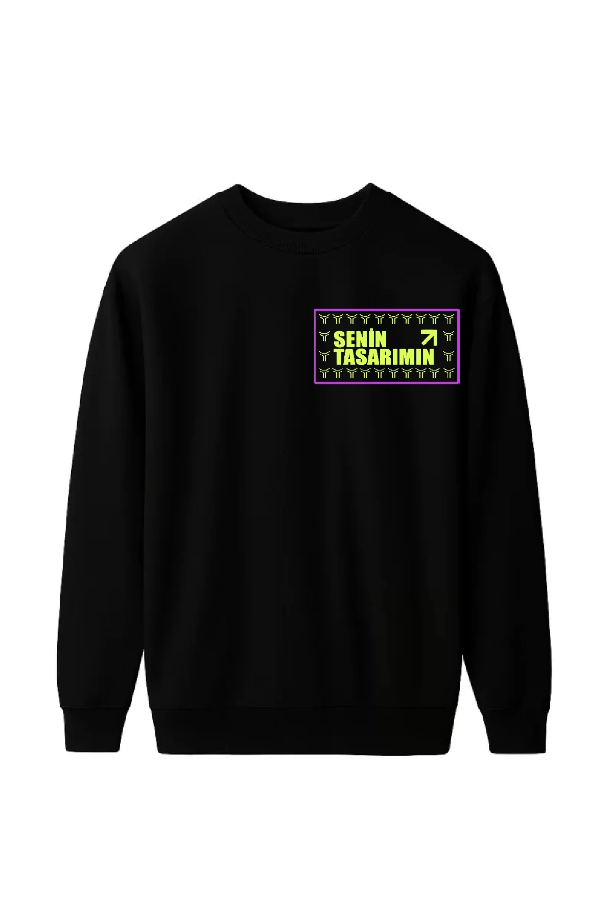 Ön Arka Üç İplik Biskilet Yaka Sweatshirt- Siyah