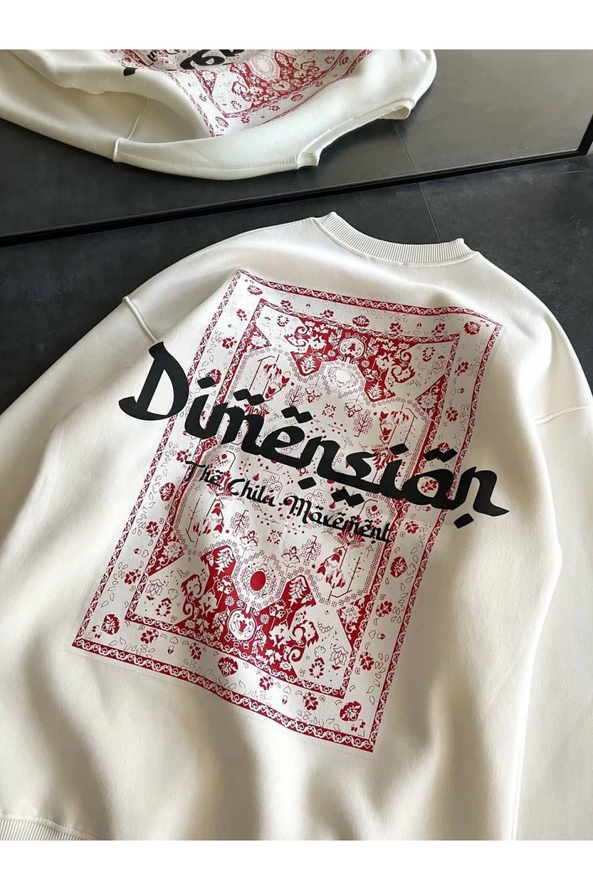 Kadın 3 İplik Pamuklu Bisiklet Yaka Baskılı SweatShirt - Beyaz