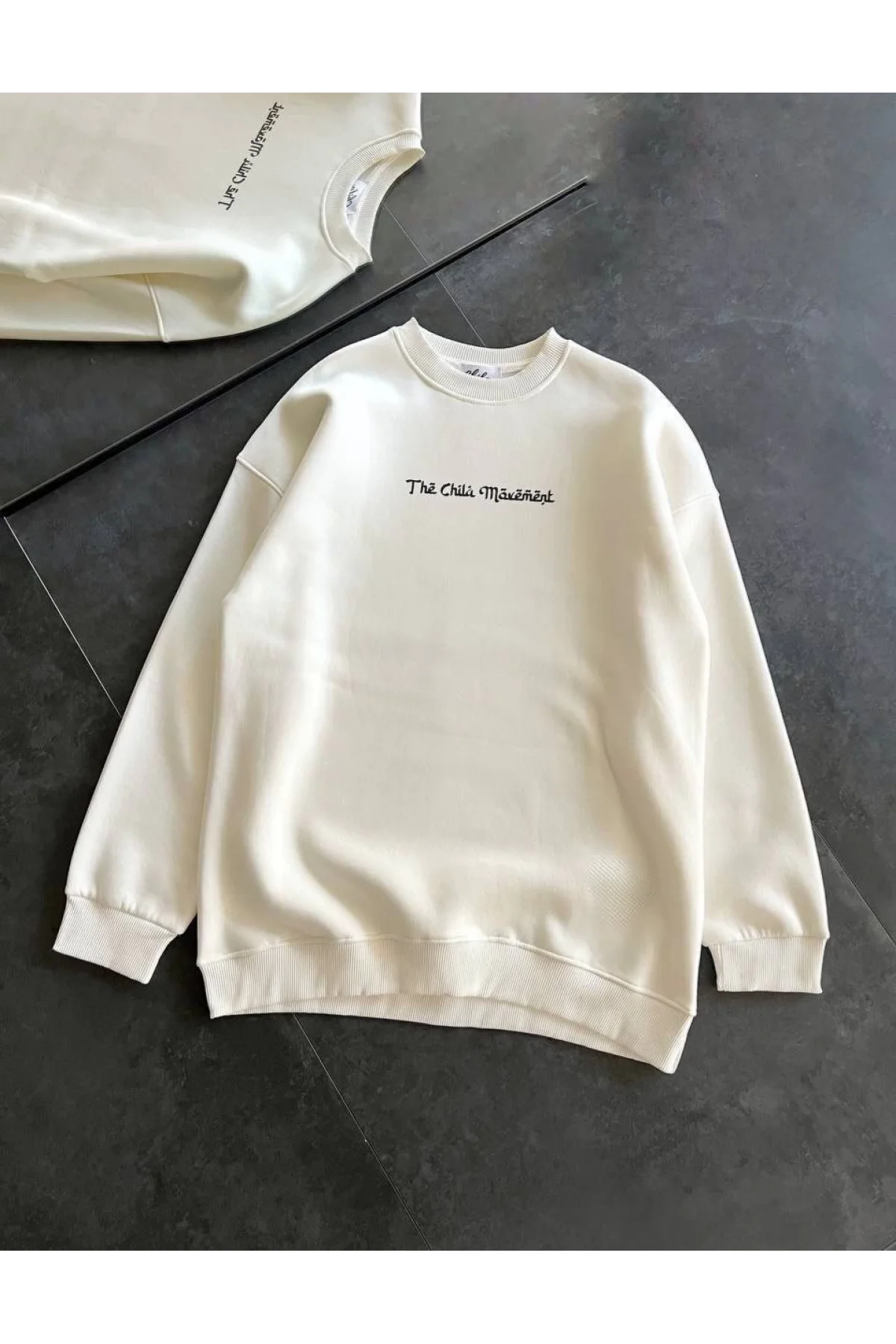 Kadın 3 İplik Pamuklu Bisiklet Yaka Baskılı SweatShirt - Beyaz