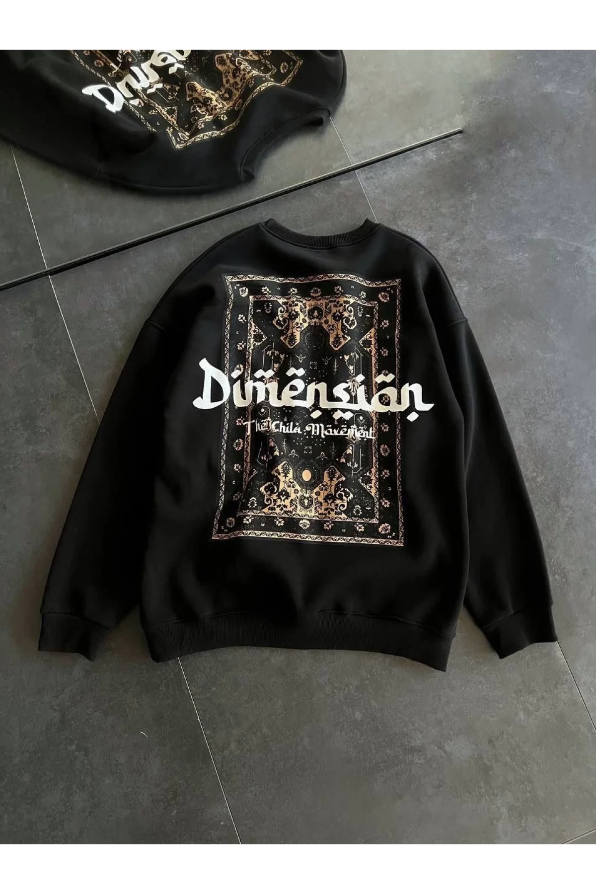 Kadın 3 İplik Pamuklu Bisiklet Yaka Baskılı SweatShirt - Siyah