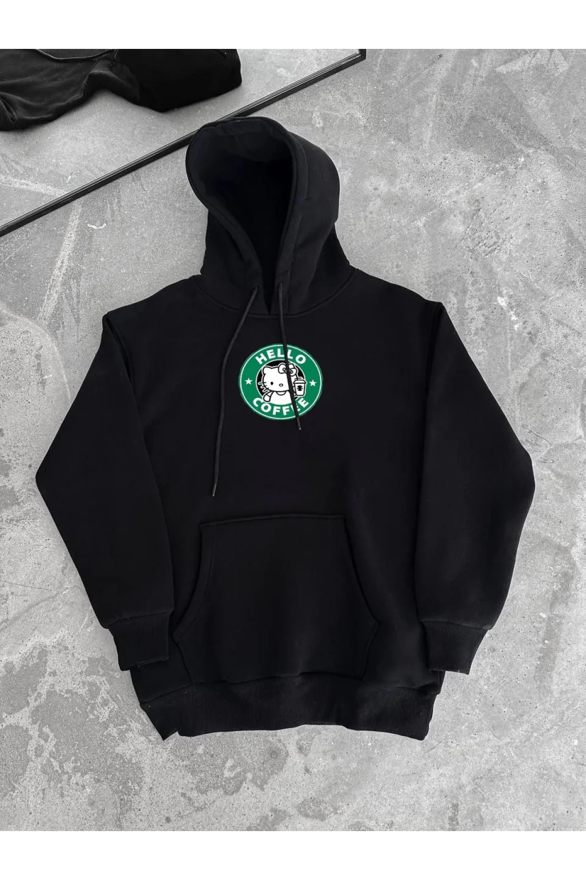 Üç İplik Penye Uzun Kol Kapüşonlu SweatShirt - Siyah