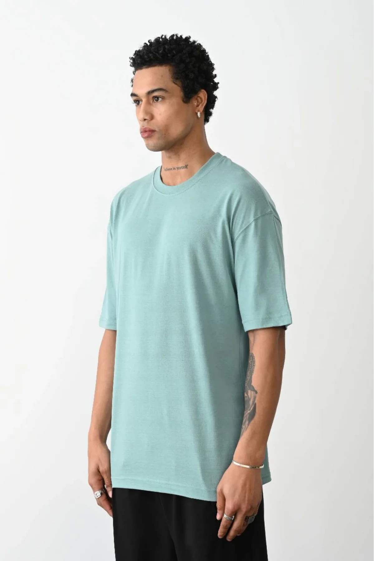 Erkek düz Basic Bisiklet Yaka Kısa kol T-Shirt - Açık Mavi