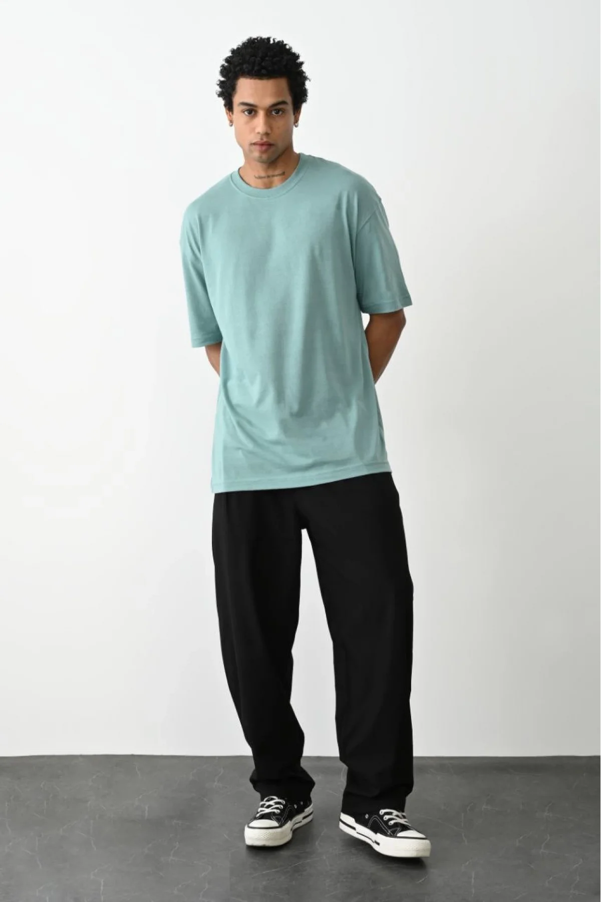 Erkek düz Basic Bisiklet Yaka Kısa kol T-Shirt - Açık Mavi