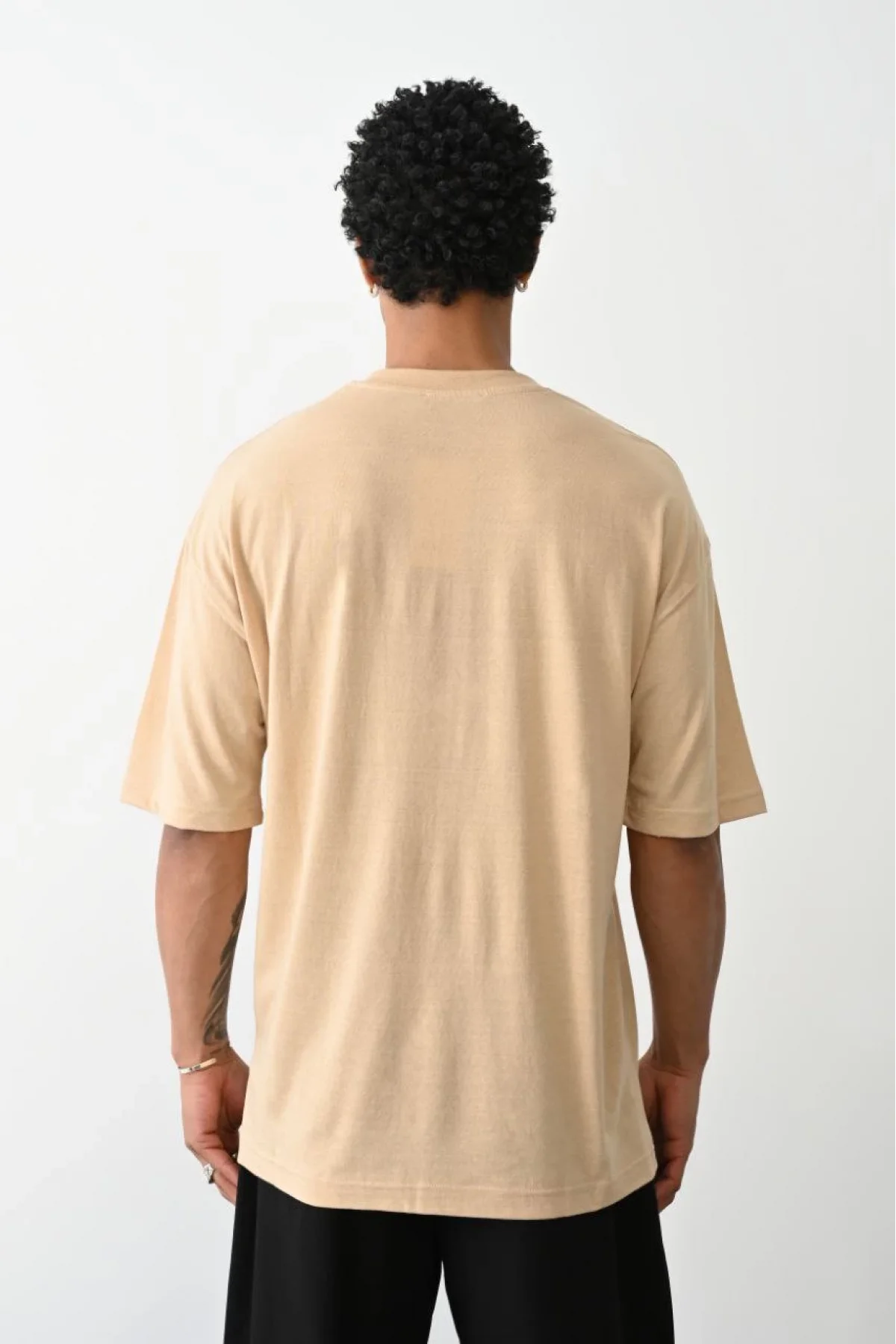 Erkek Düz Basic Bisiklet Yaka Kısa kol T-Shirt - Bej