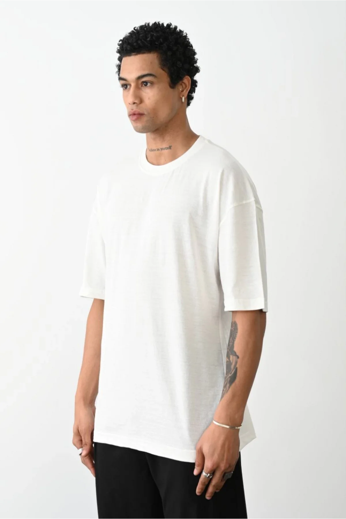 Erkek Düz Basic Bisiklet Yaka Kısa kol  T-Shirt - Beyaz