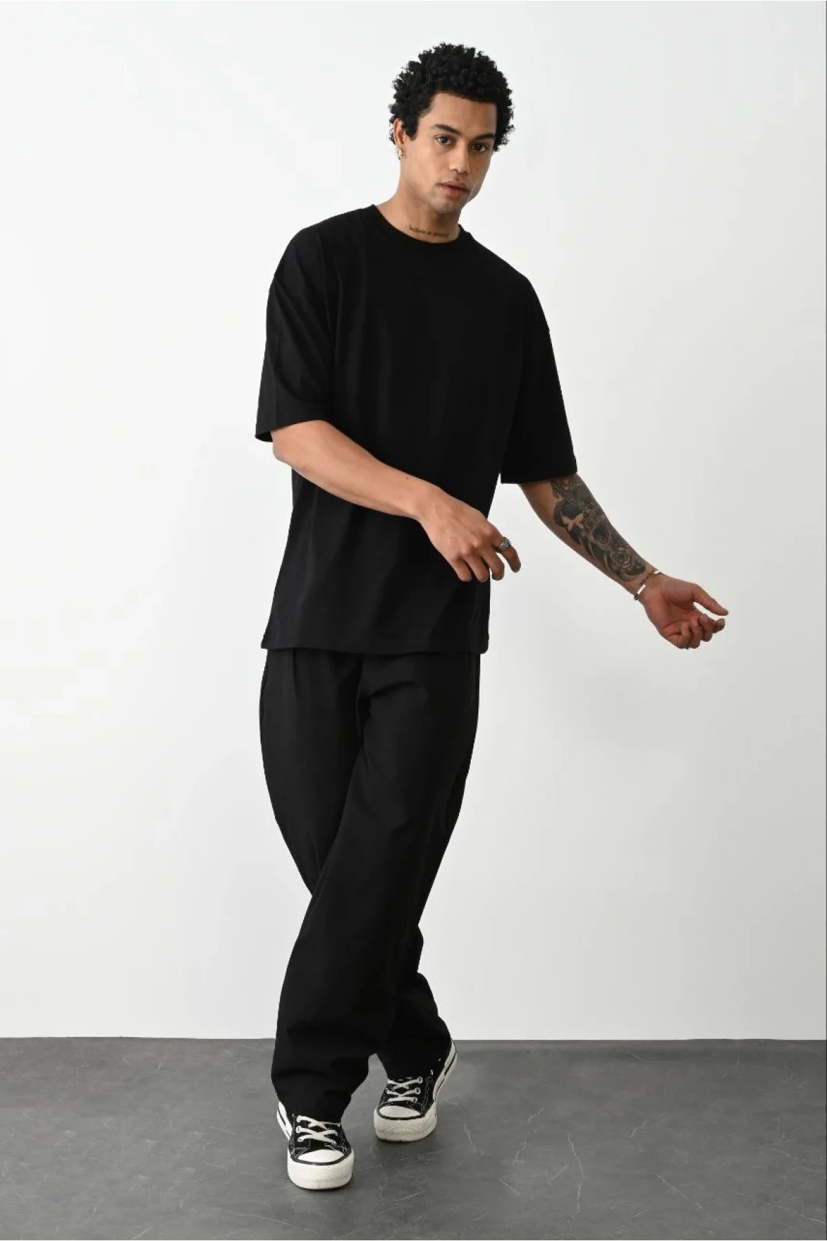 Erkek Düz Basic Bisiklet Yaka Kısa kol T-Shirt - Siyah