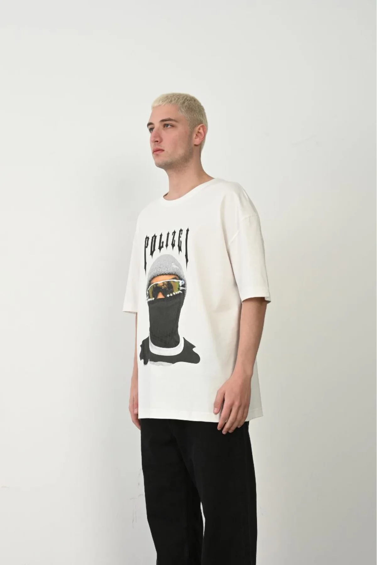 Erkek Baskılı T-Shirt Kısa Kol Bisiklet Yaka Rahat Kalıp Tişört  - Beyaz