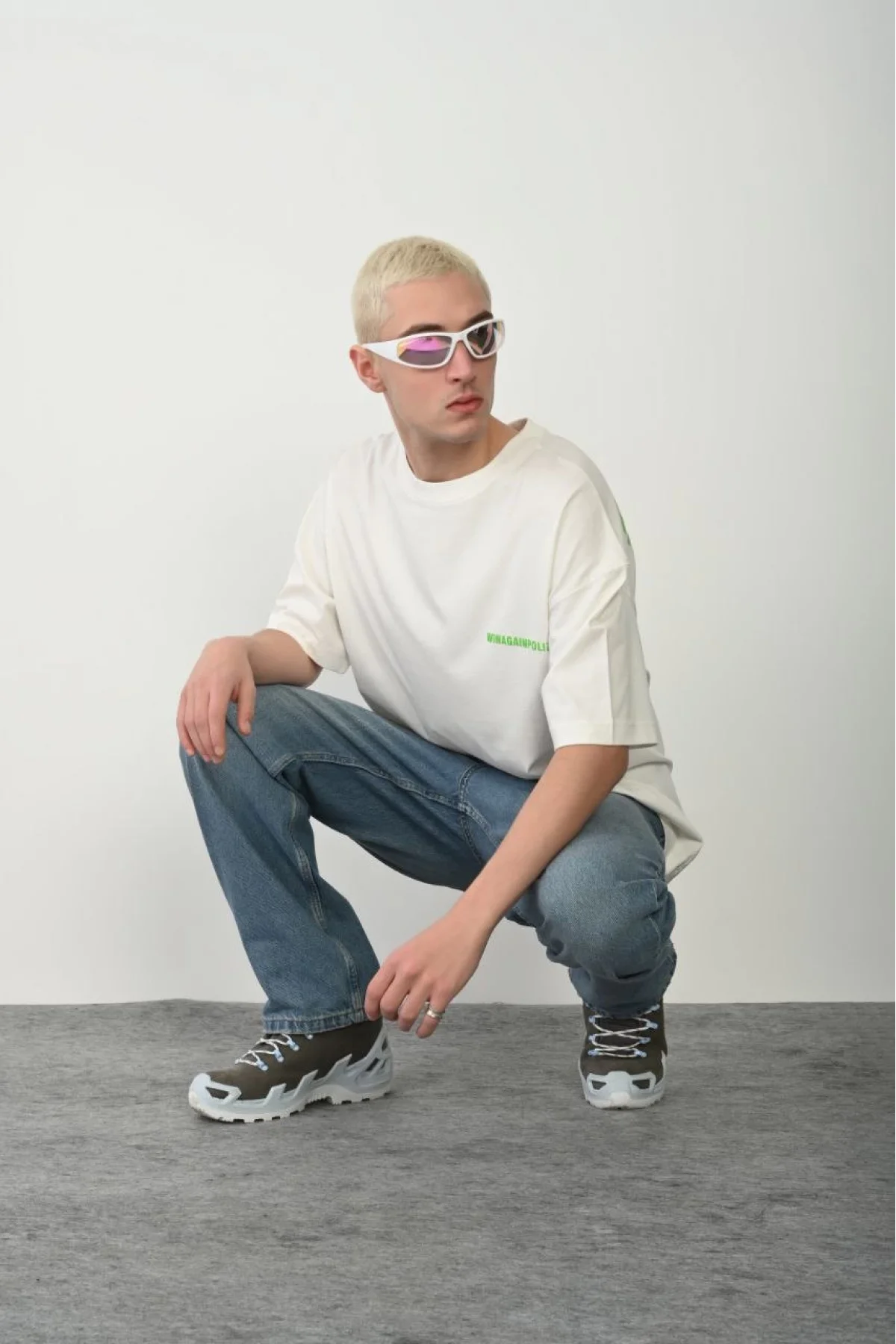 Erkek Baskılı T-Shirt Kısa Kol Bisiklet Yaka Rahat Kalıp Tişört - Beyaz