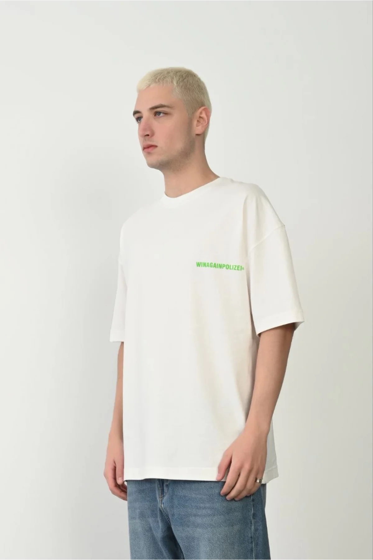 Erkek Baskılı T-Shirt Kısa Kol Bisiklet Yaka Rahat Kalıp Tişört - Beyaz