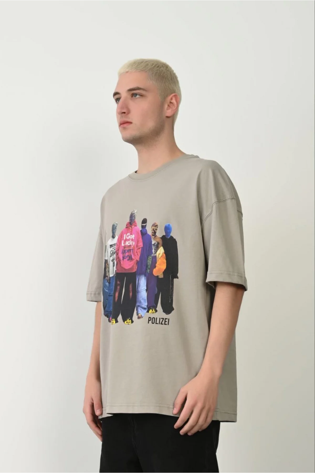 Erkek Baskılı T-Shirt Kısa Kol Bisiklet Yaka Rahat Kalıp Tişört  - Boyalı Gri