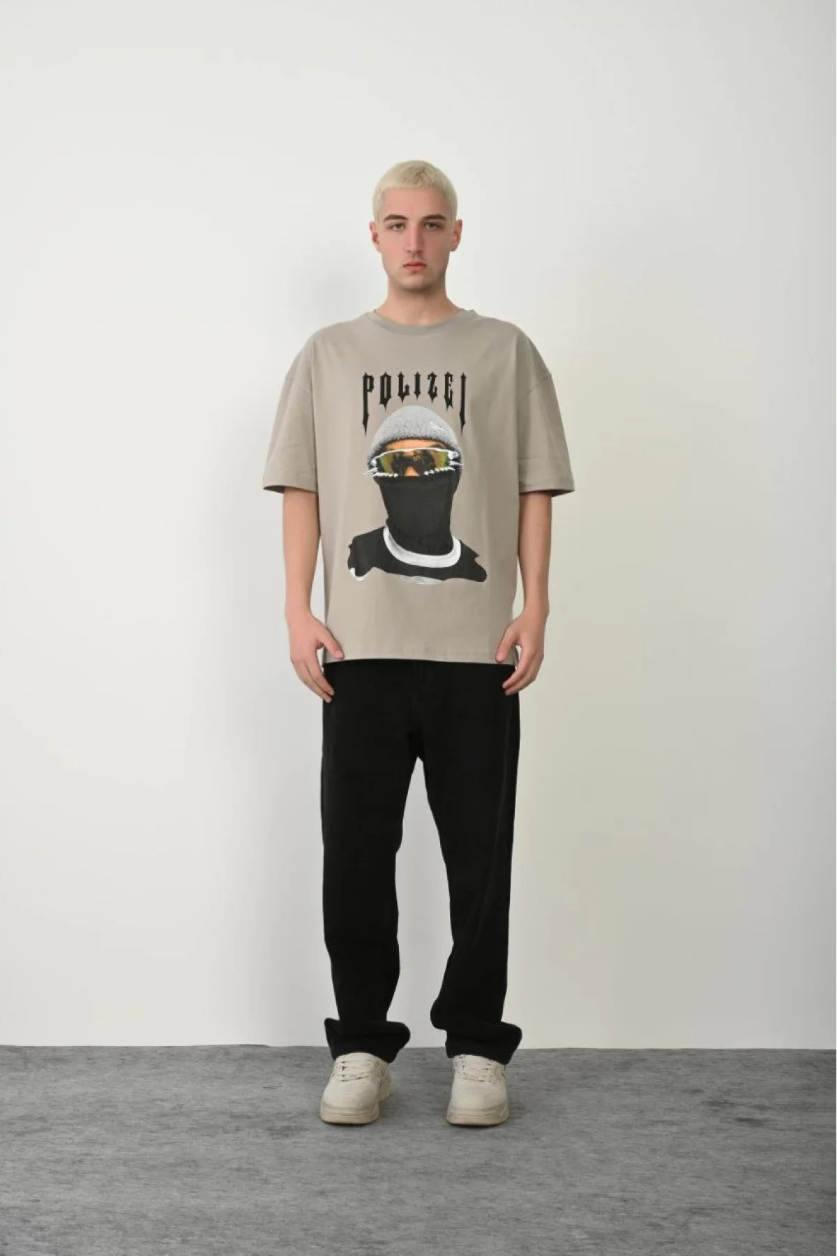 Erkek Baskılı T-Shirt Kısa Kol Bisiklet Yaka Rahat Kalıp Tişört - Boyalı Gri