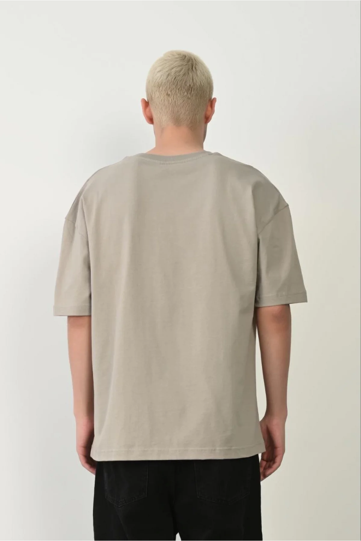 Erkek Baskılı T-Shirt Kısa Kol Bisiklet Yaka Rahat Kalıp Tişört - Boyalı Gri