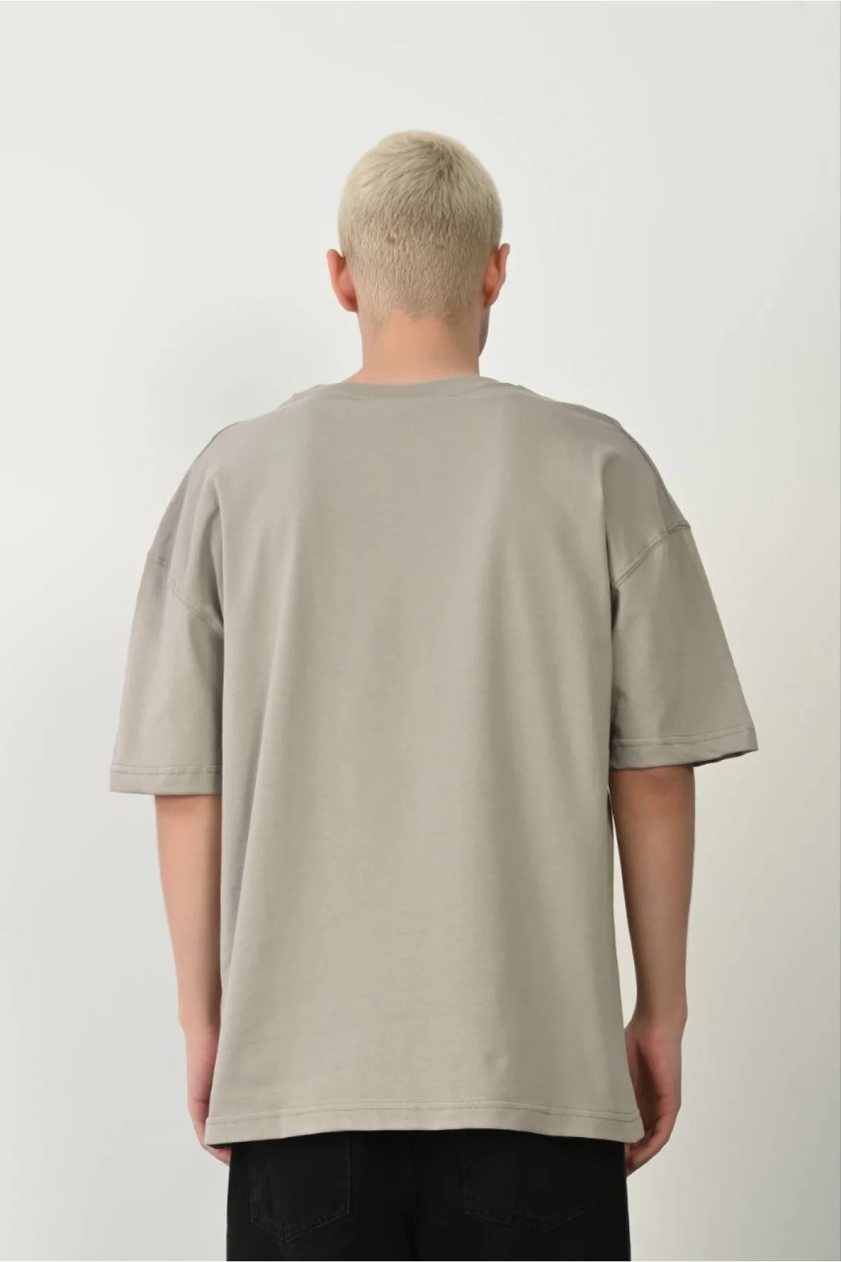 Erkek Baskılı T-Shirt Kısa Kol Bisiklet Yaka Rahat Kalıp Tişört  - Boyalı Gri