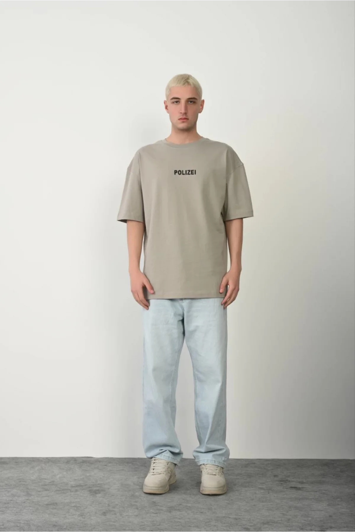 Erkek Baskılı T-Shirt Kısa Kol Bisiklet Yaka Rahat Kalıp Tişört - Boyalı Gri