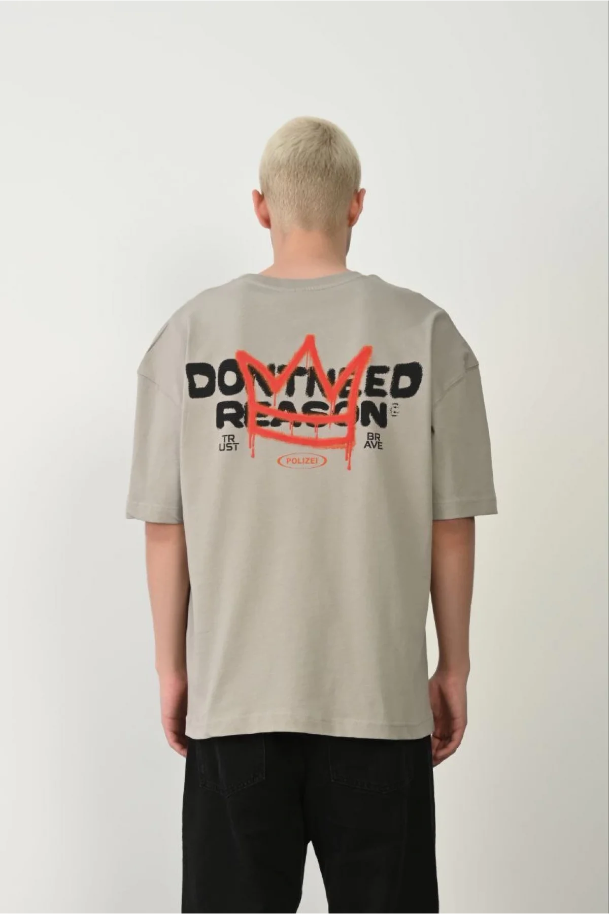 Erkek Baskılı T-Shirt Kısa Kol Bisiklet Yaka Rahat Kalıp Tişört  - Boyalı Gri