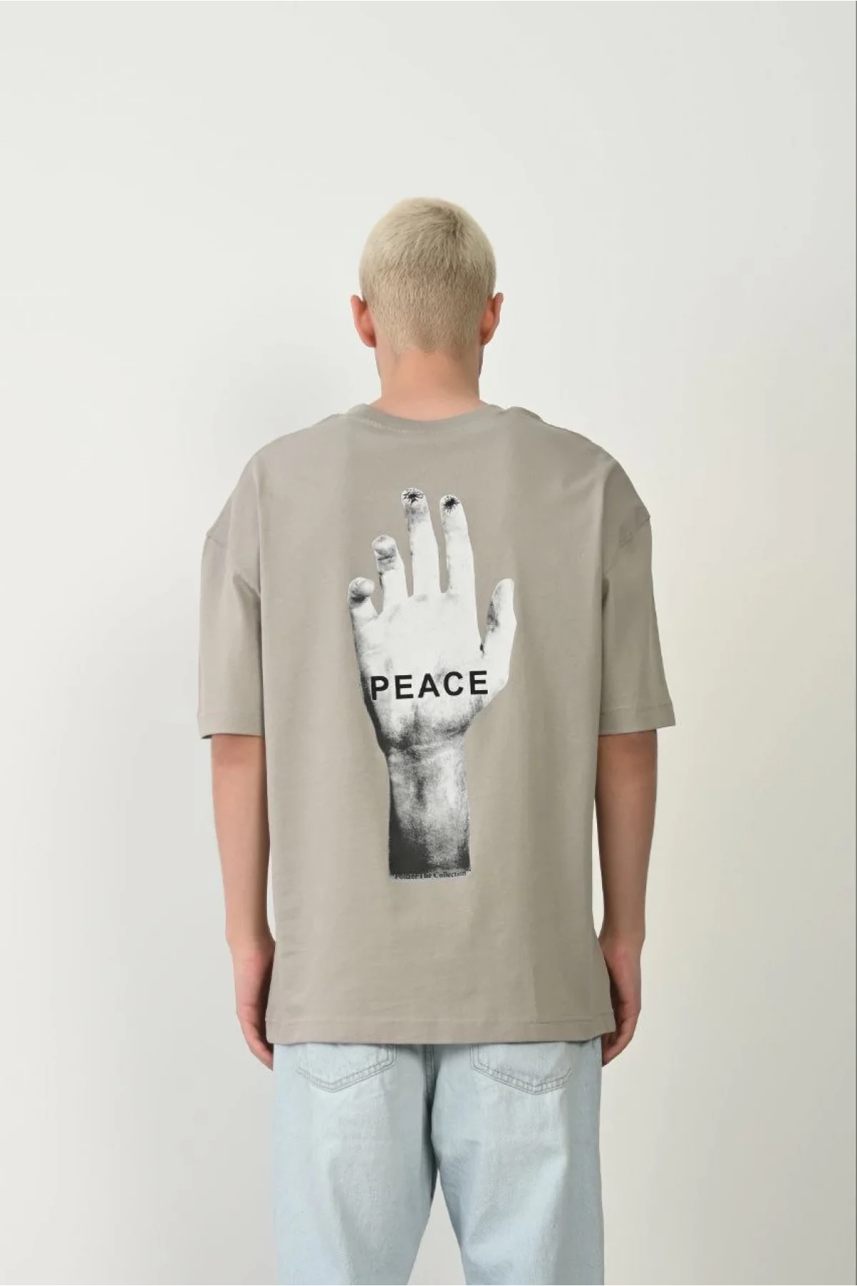 Erkek Baskılı T-Shirt Kısa Kol Bisiklet Yaka Rahat Kalıp Tişört - Boyalı Gri