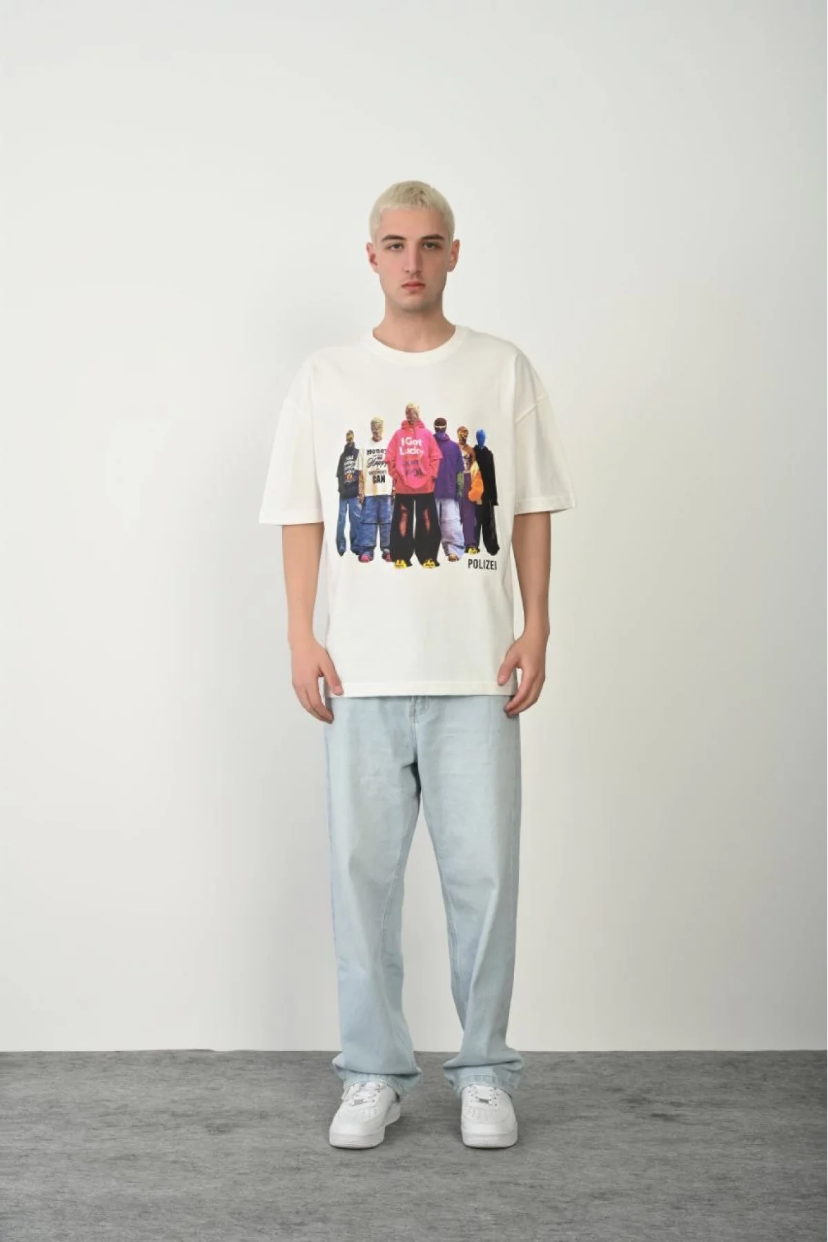 Erkek Baskılı T-Shirt Kısa Kol Bisiklet Yaka Rahat Kalıp Tişört  - Beyaz