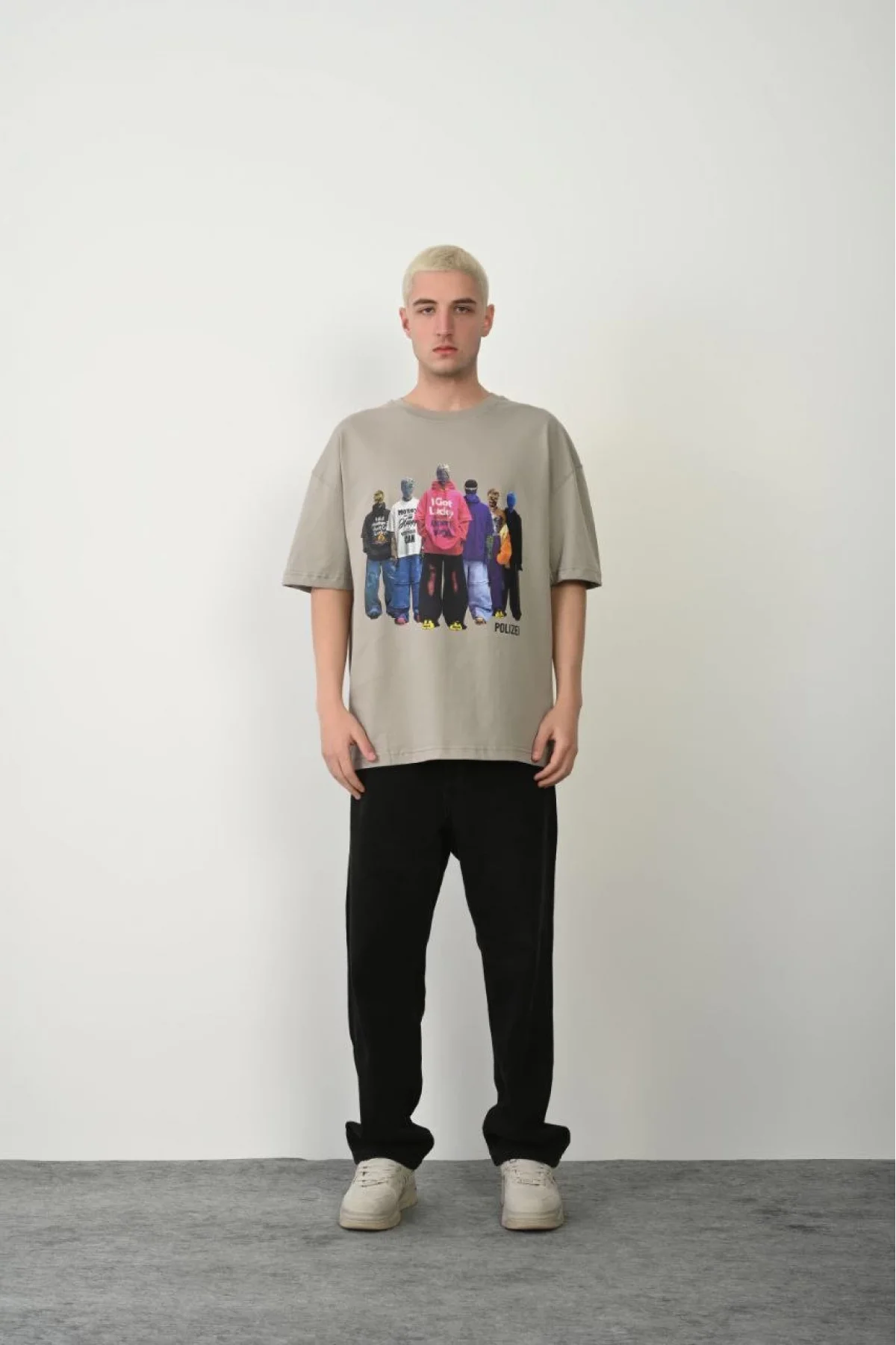 Erkek Baskılı T-Shirt Kısa Kol Bisiklet Yaka Rahat Kalıp Tişört  - Boyalı Gri