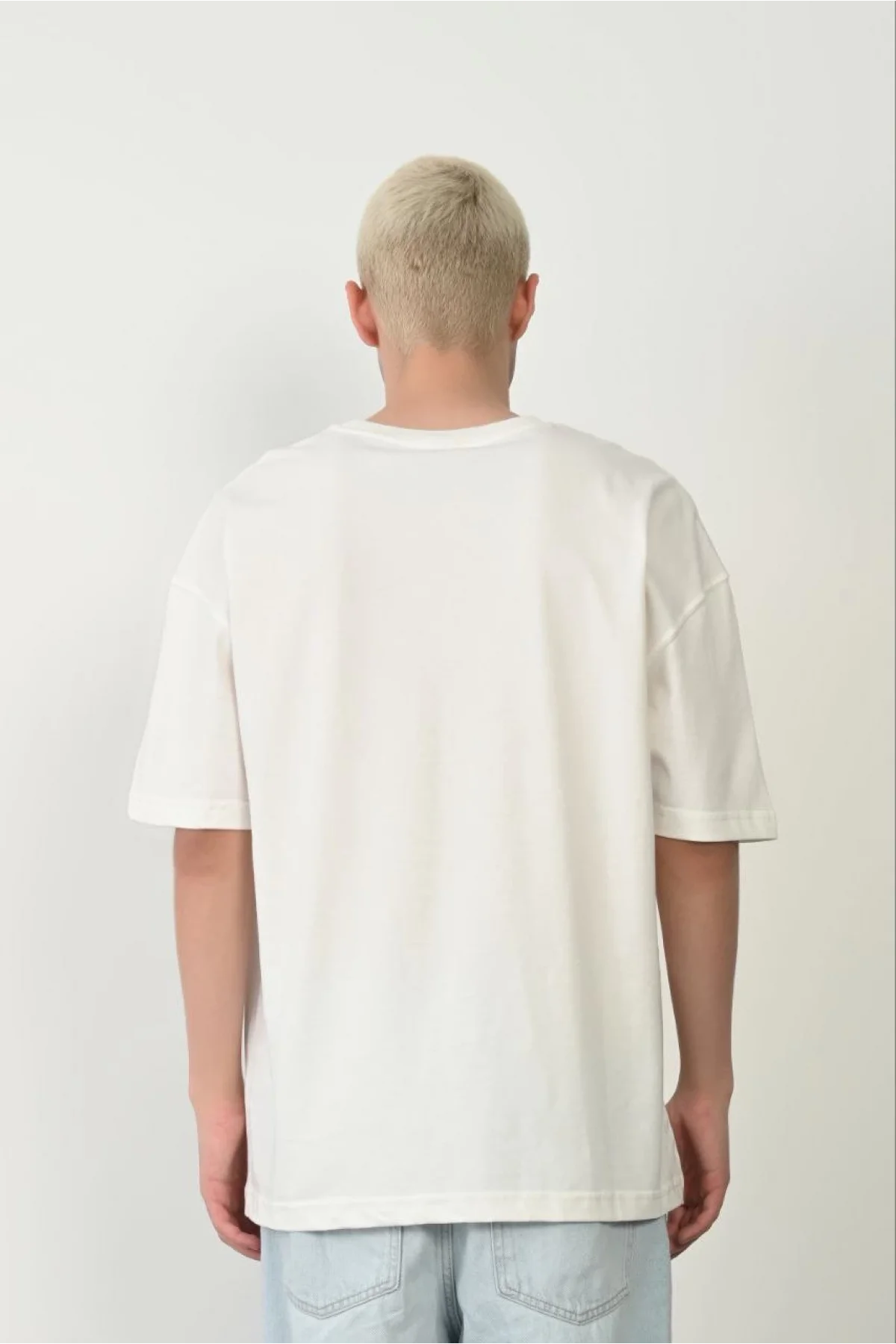 Erkek Baskılı T-Shirt Kısa Kol Bisiklet Yaka Rahat Kalıp Tişört  - Beyaz