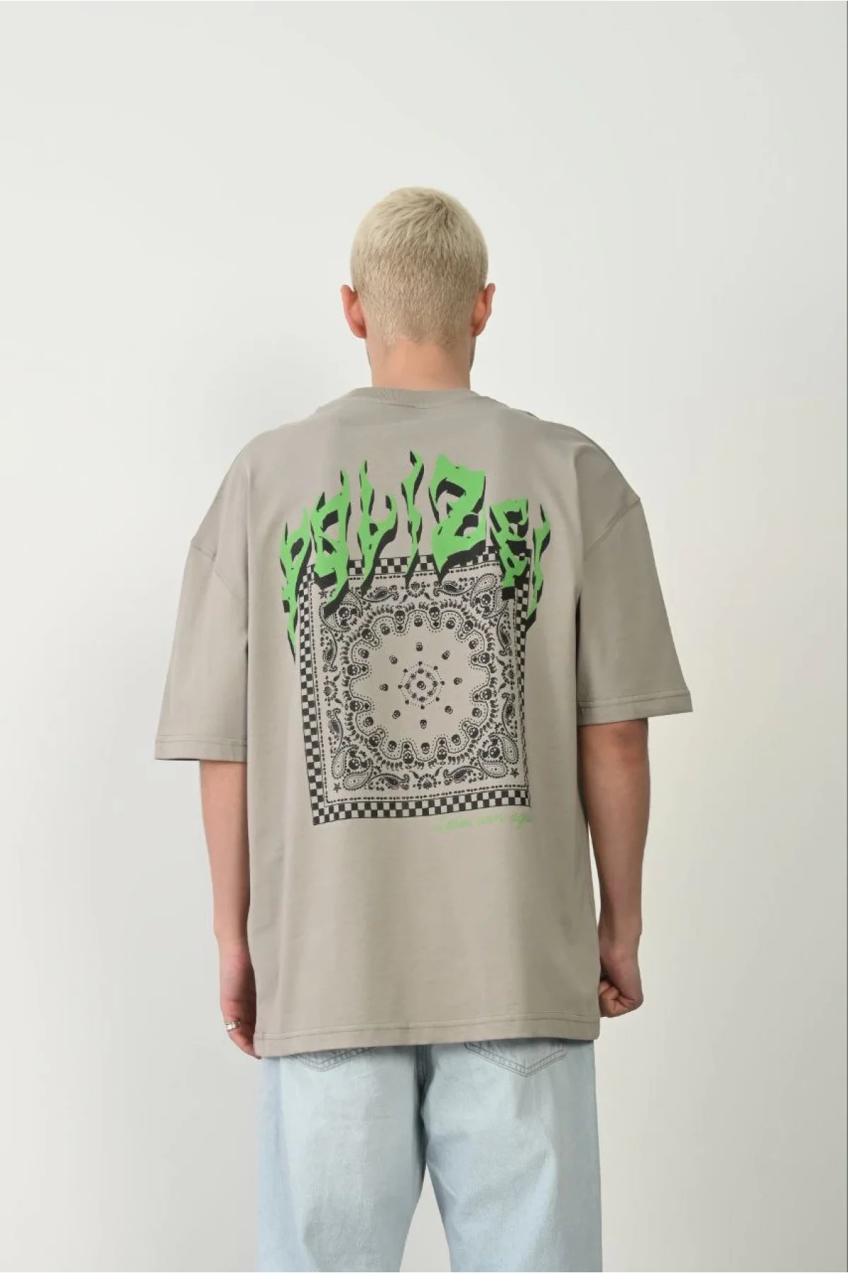 Erkek Baskılı T-Shirt Kısa Kol Bisiklet Yaka Rahat Kalıp Tişört  - Boyalı Gri