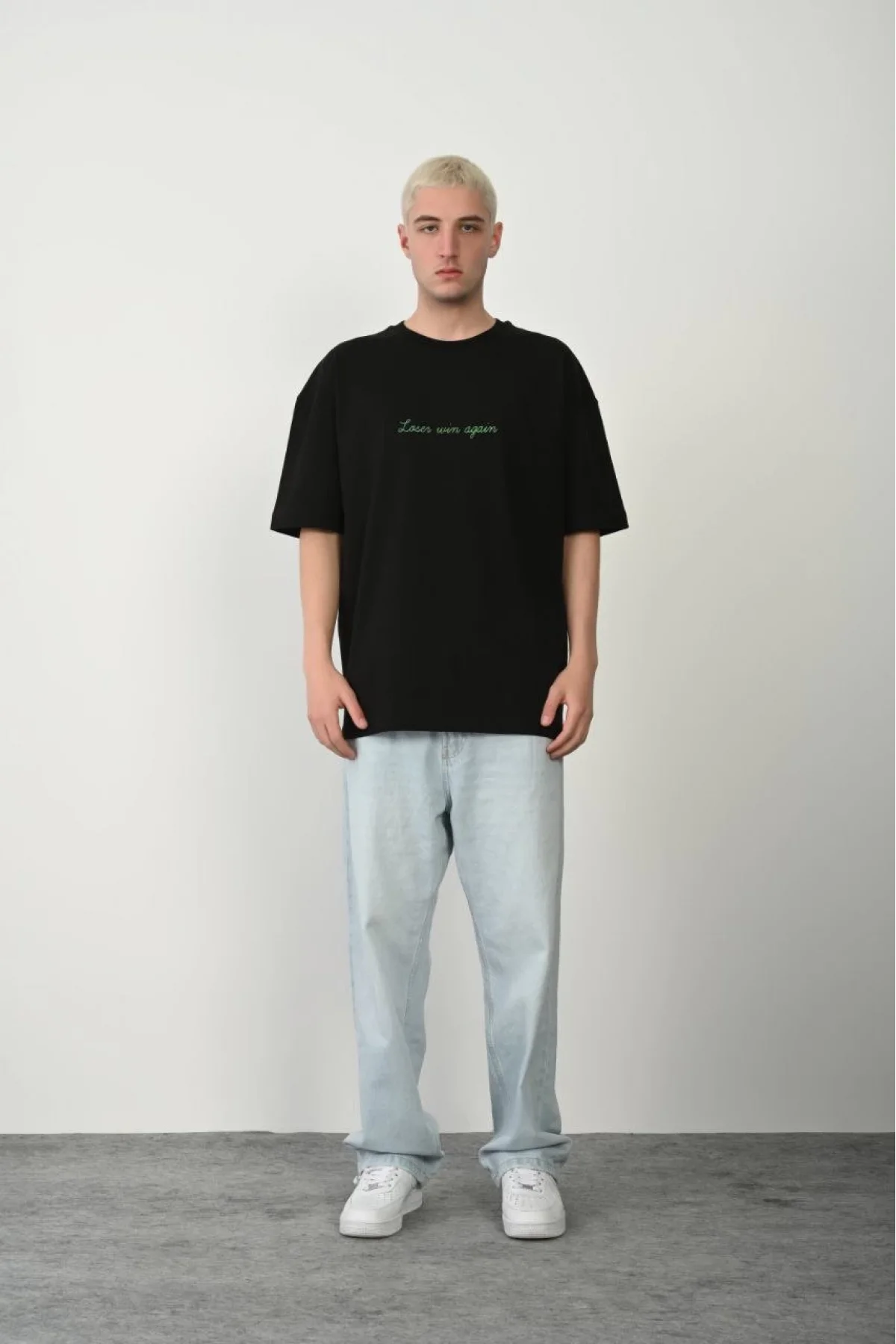 Erkek Baskılı T-Shirt Kısa Kol Bisiklet Yaka Rahat Kalıp Tişört  - Siyah