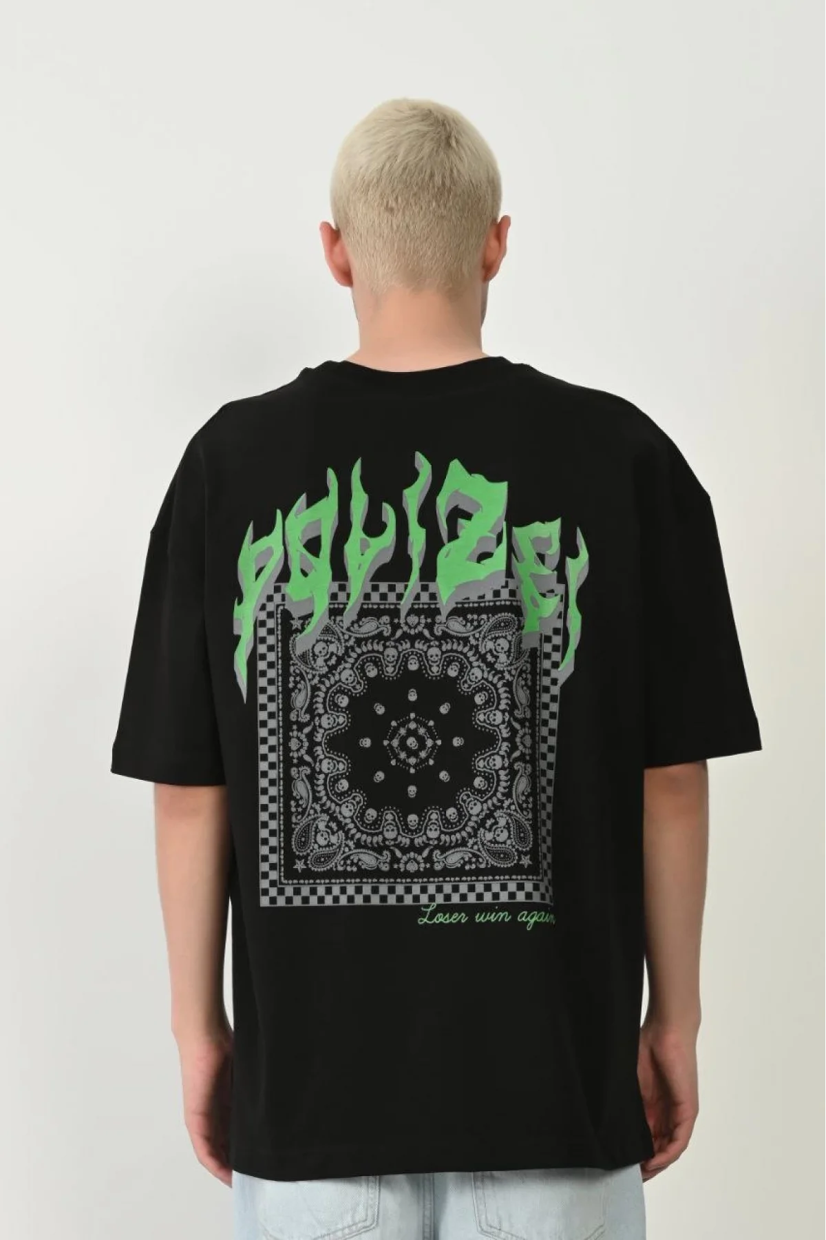 Erkek Baskılı T-Shirt Kısa Kol Bisiklet Yaka Rahat Kalıp Tişört  - Siyah