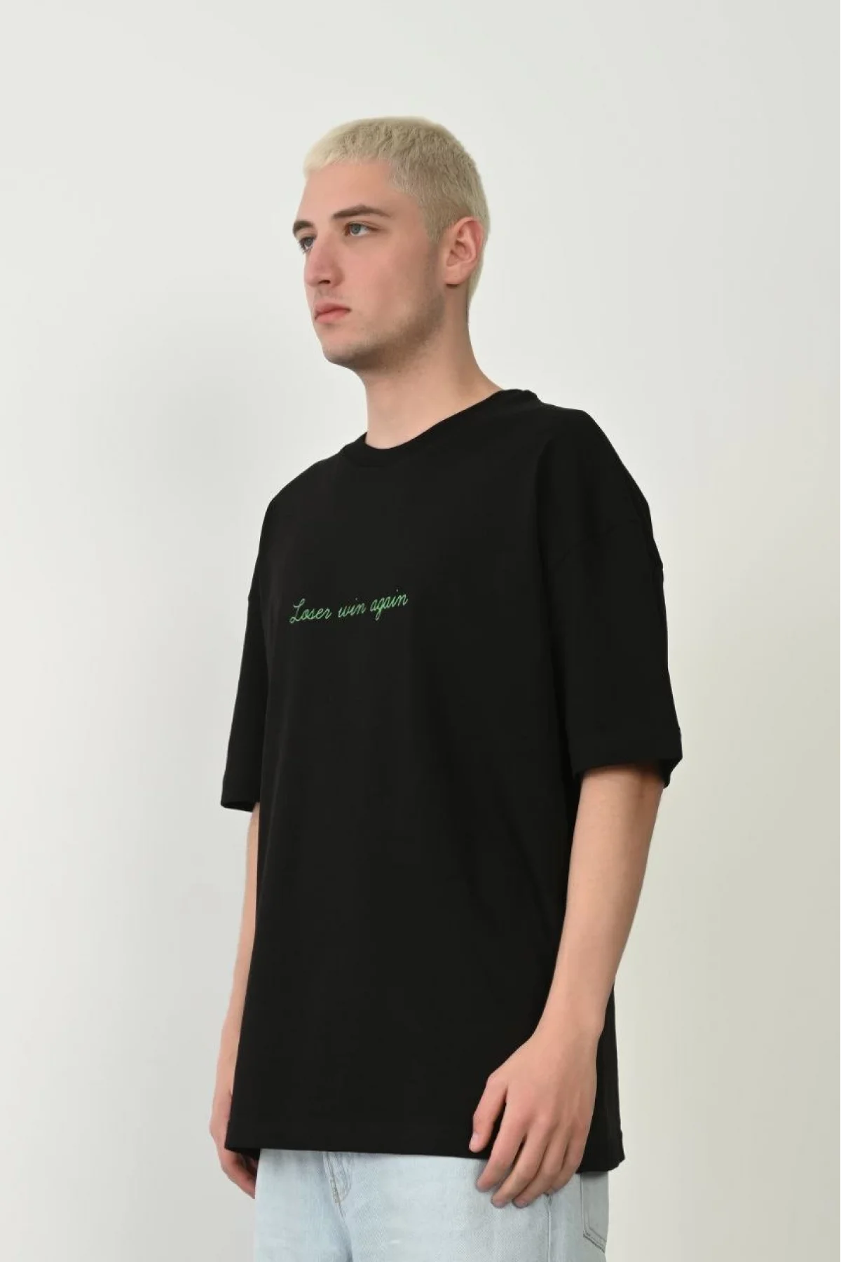 Erkek Baskılı T-Shirt Kısa Kol Bisiklet Yaka Rahat Kalıp Tişört  - Siyah