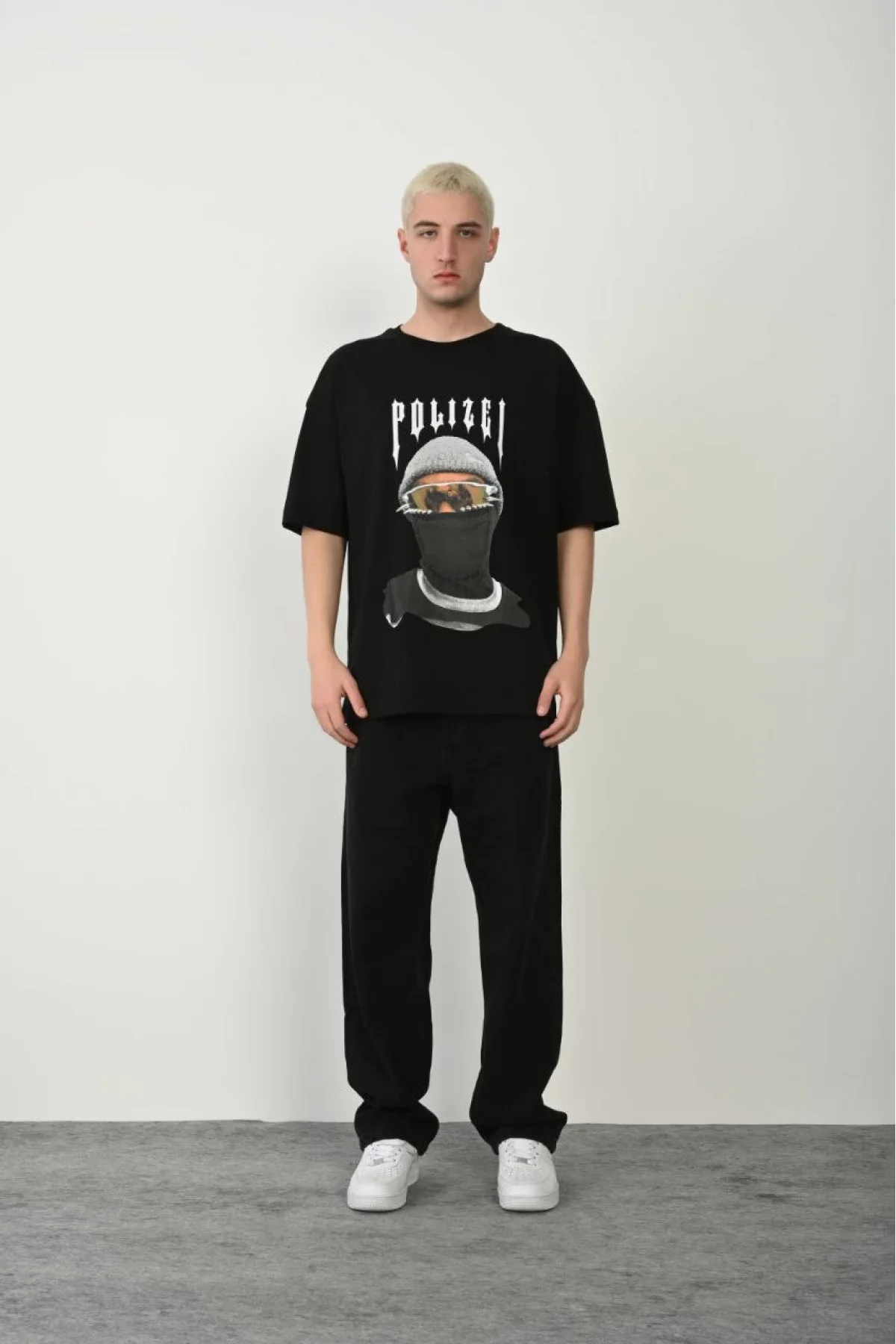 Erkek Baskılı T-Shirt Kısa Kol Bisiklet Yaka Rahat Kalıp Tişört  - Siyah