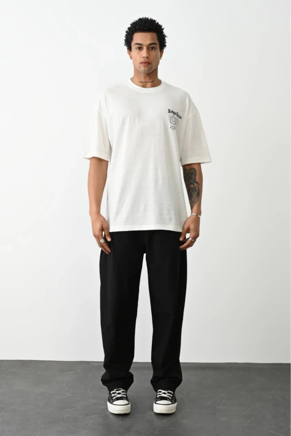 Unisex Baskılı Oversize T-Shirt - Beyaz