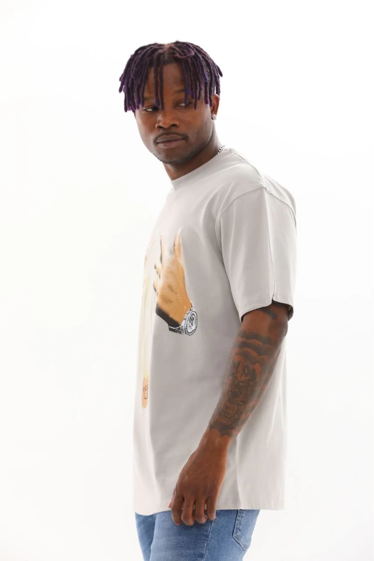 Unisex Baskılı Oversize T-Shirt - Gri