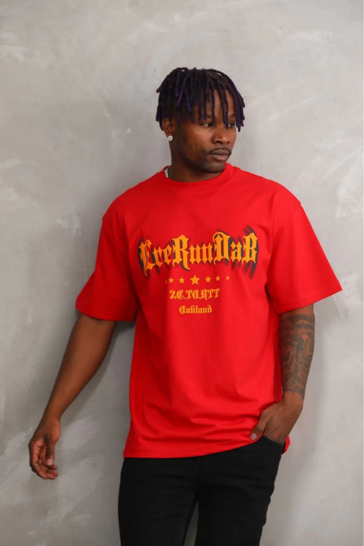 Unisex Baskılı Oversize T-Shirt - Kırmızı